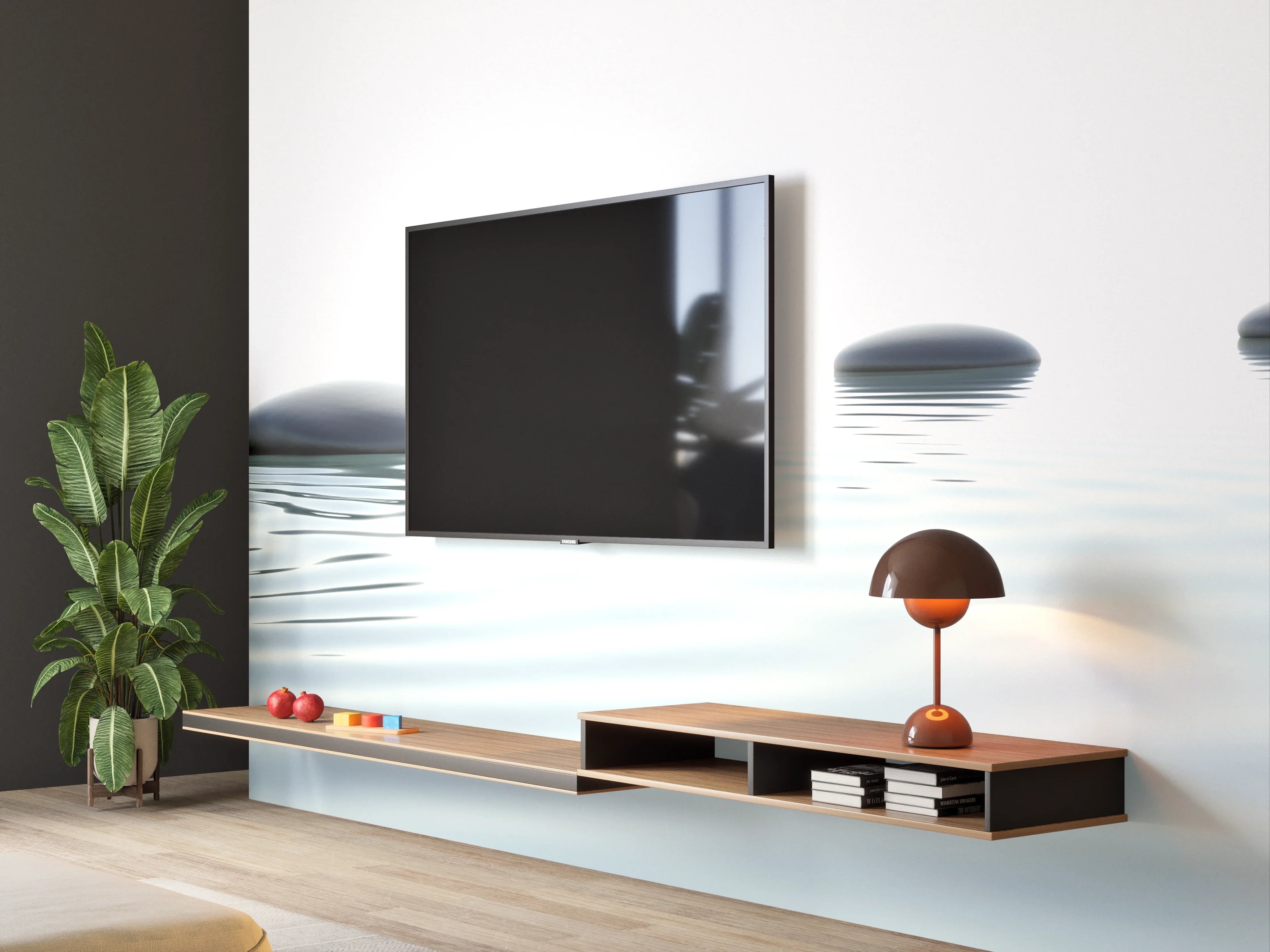Wandverkleidung Wohnzimmer - Weiß-Grau Wassersteine