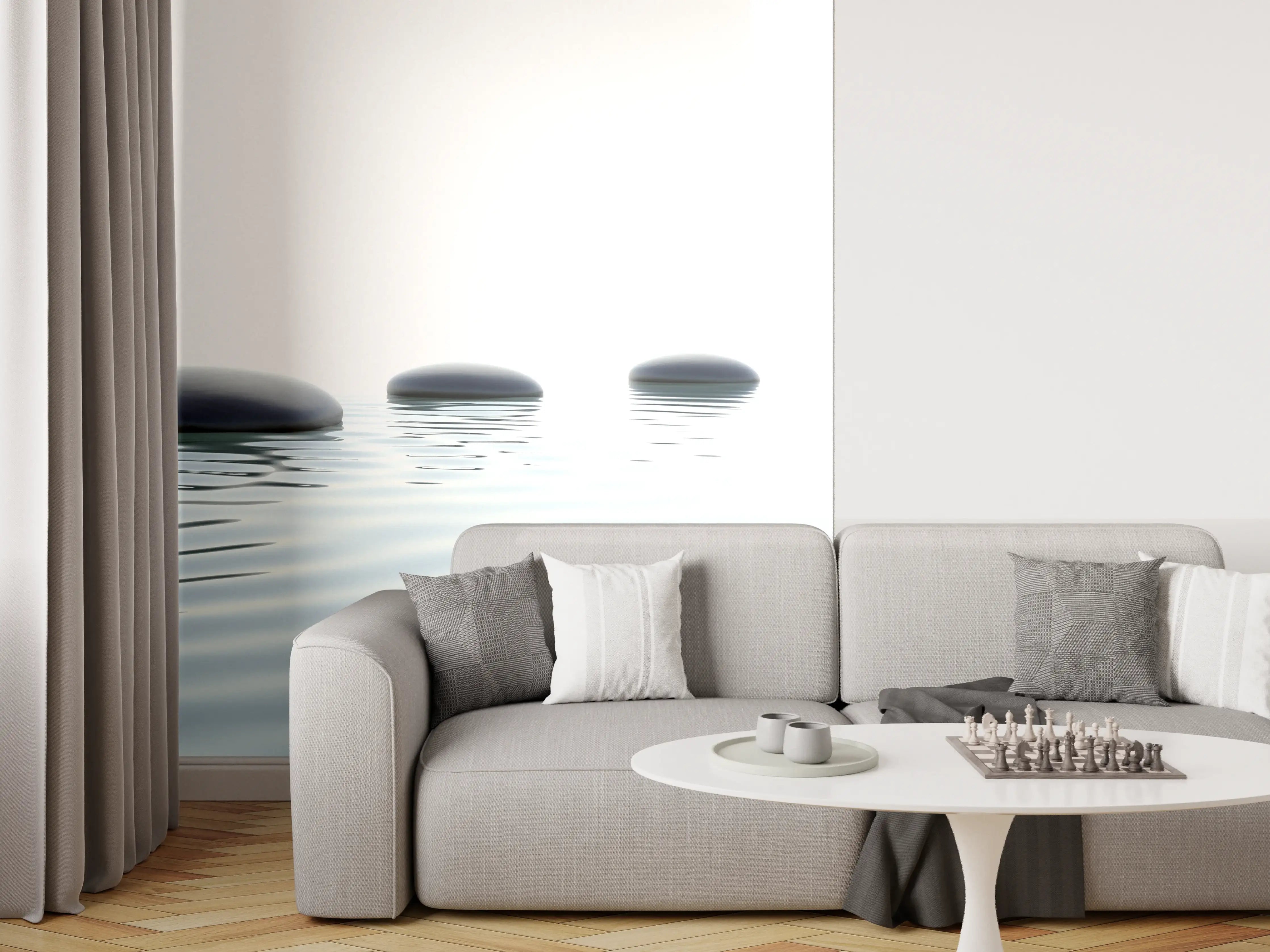 Wandverkleidung Wohnzimmer - Weiß-Grau Wassersteine