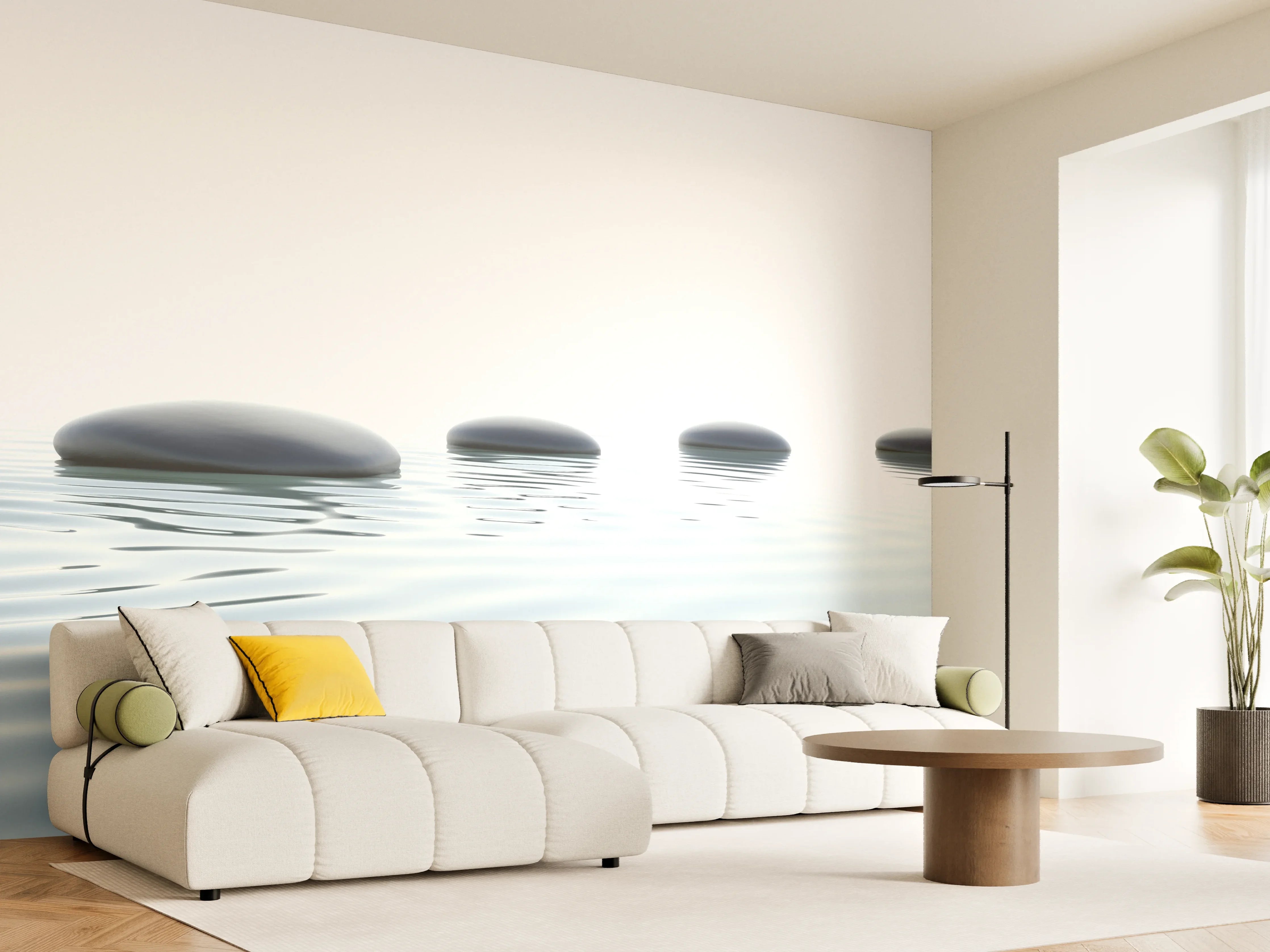 Wandverkleidung Wohnzimmer - Weiß-Grau Wassersteine