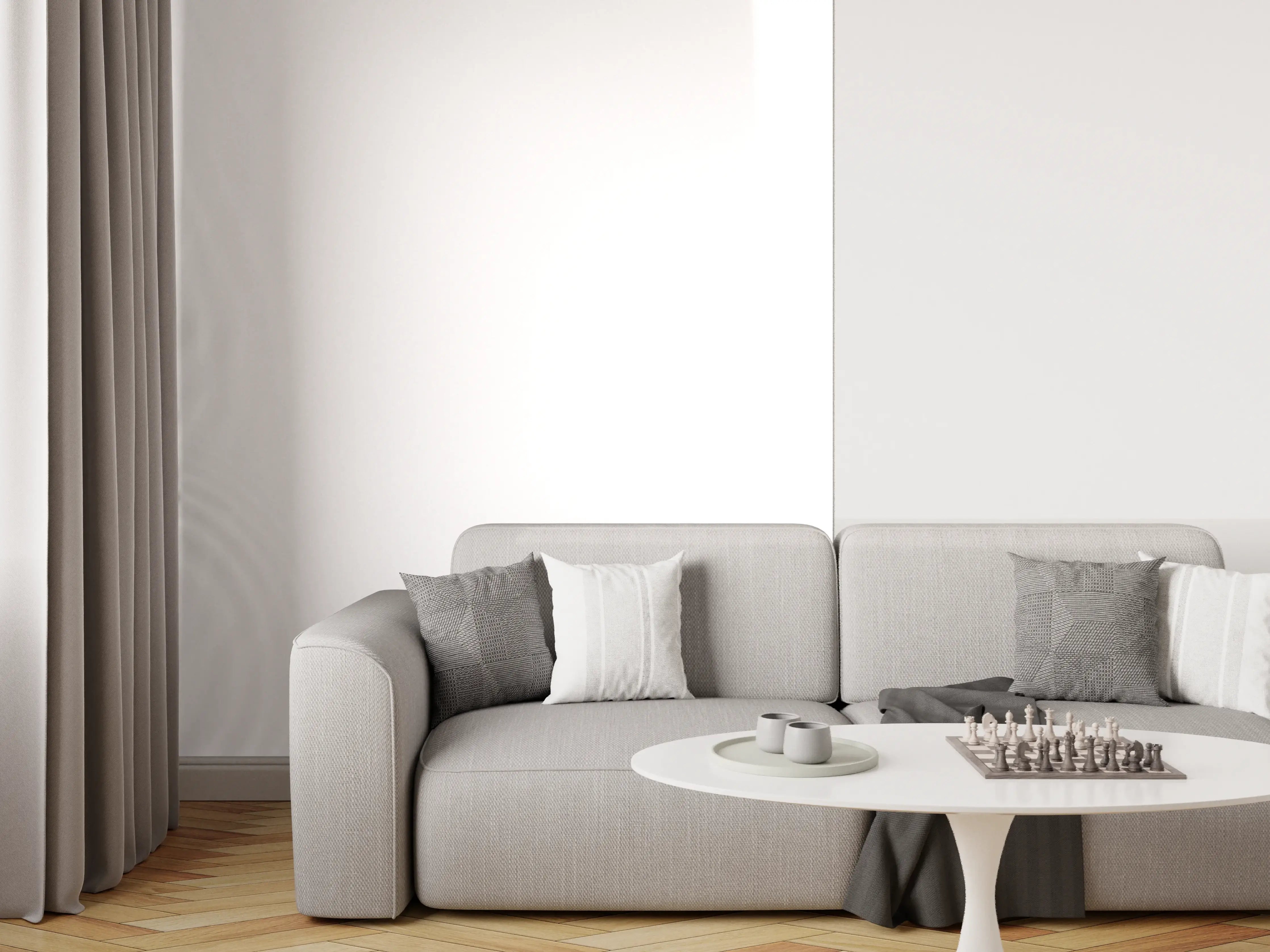 Wandverkleidung Wohnzimmer - Weiß-Grau mit Rosa Gerbera