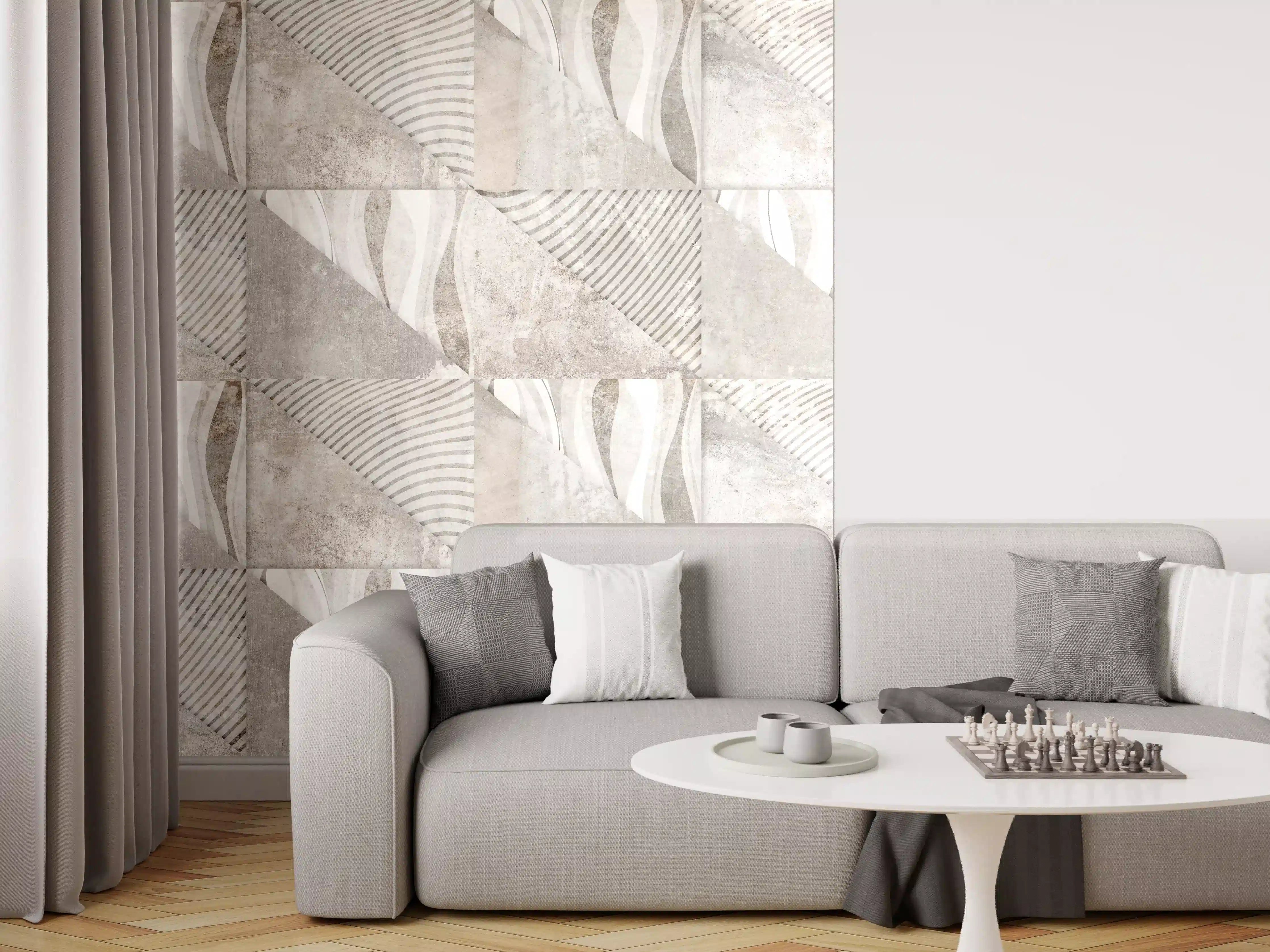 Wandverkleidung Wohnzimmer - Weiß-Graue Beton-Textur Muster