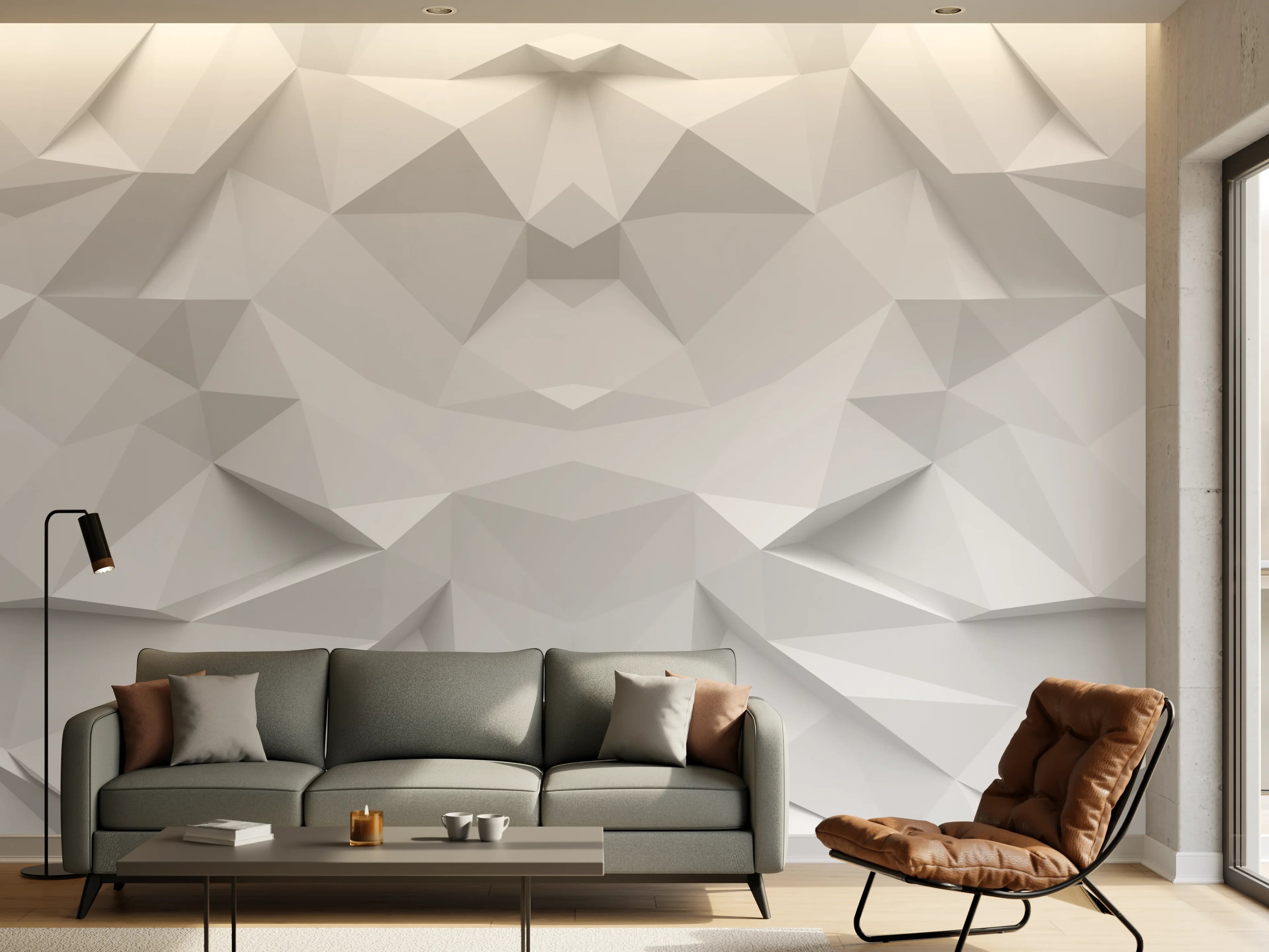 Wandverkleidung Wohnzimmer - Weiß-Graue Geometrie-Textur