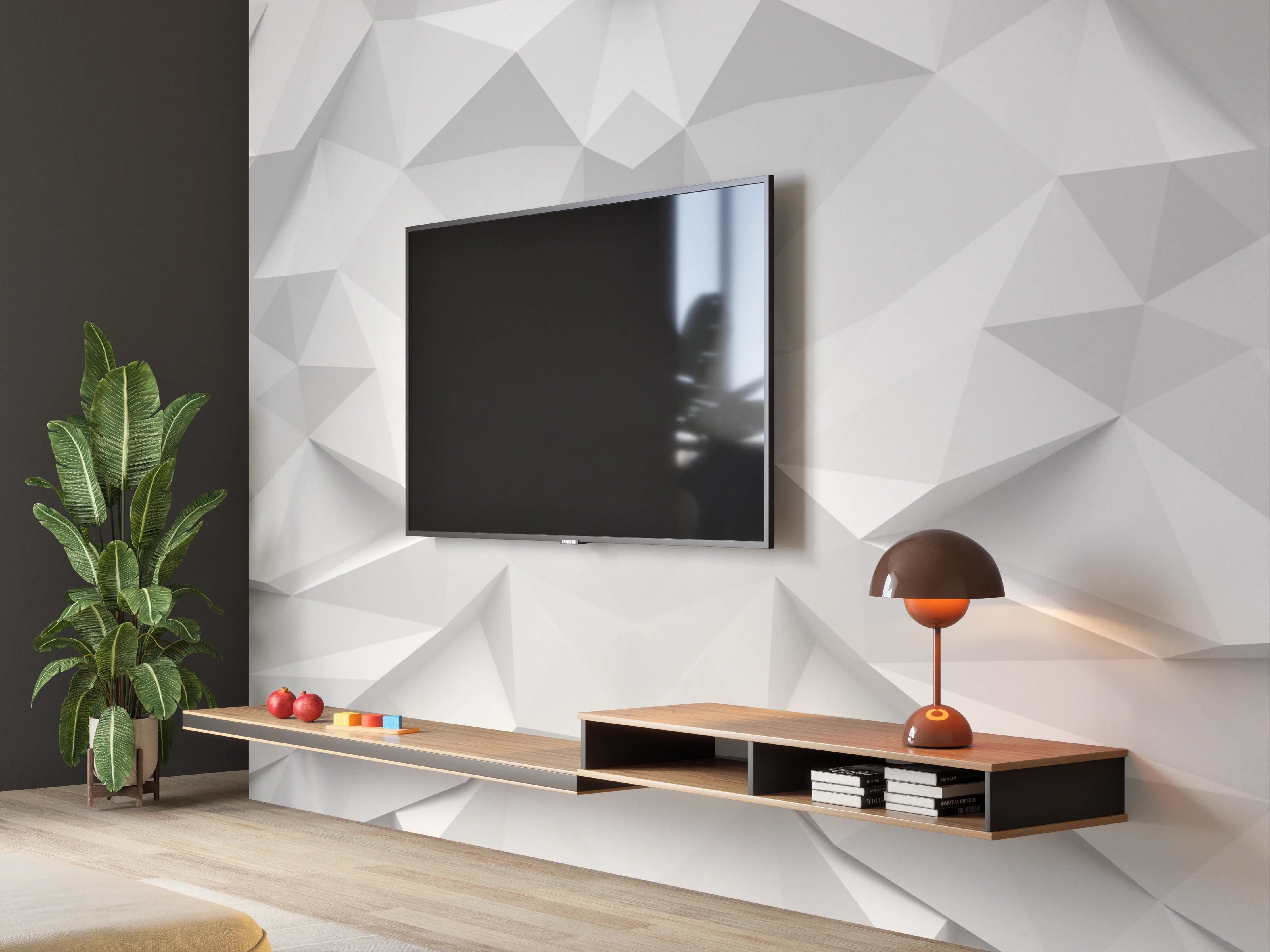 Wandverkleidung Wohnzimmer - Weiß-Graue Geometrie-Textur