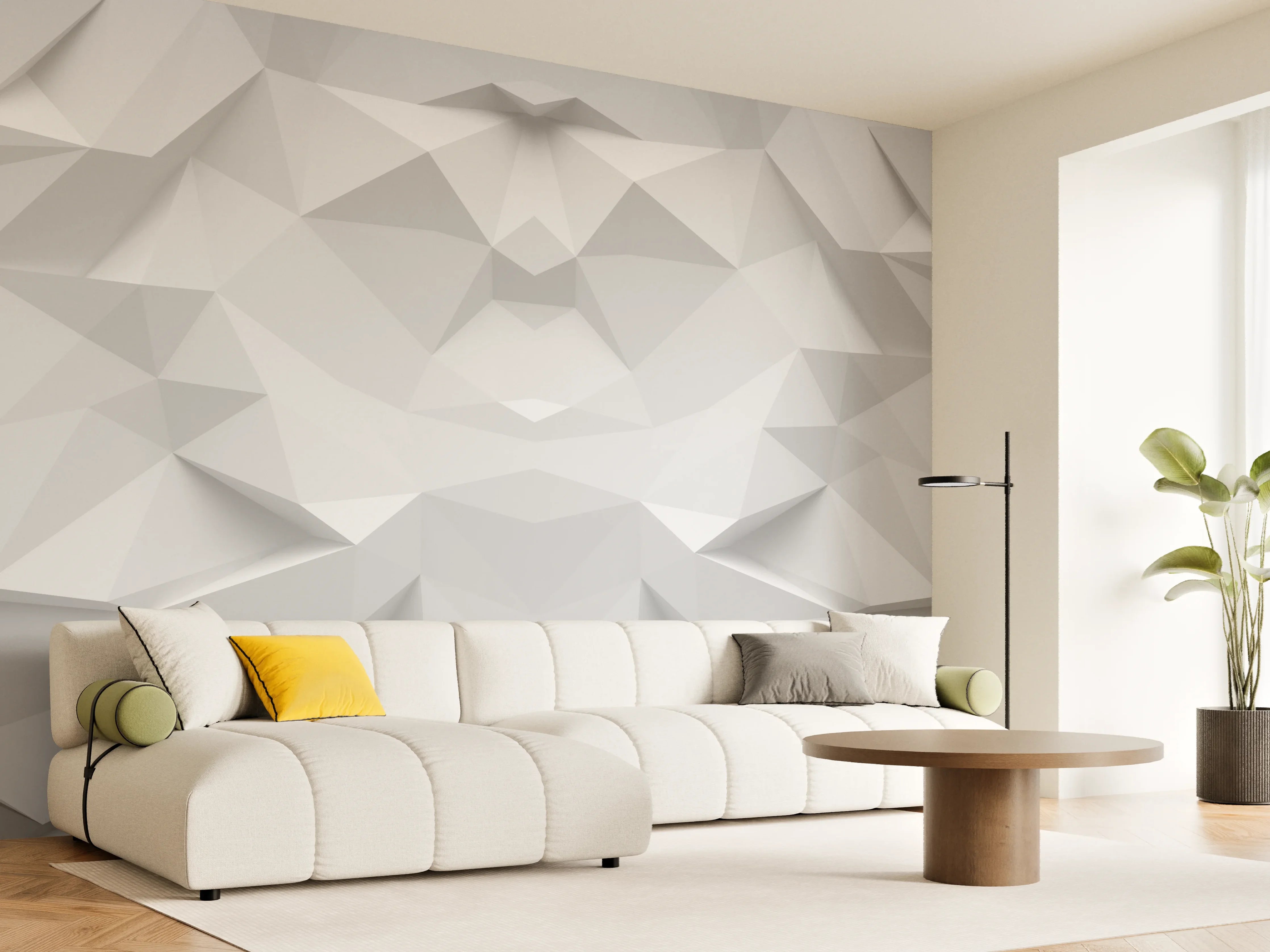 Wandverkleidung Wohnzimmer - Weiß-Graue Geometrie-Textur