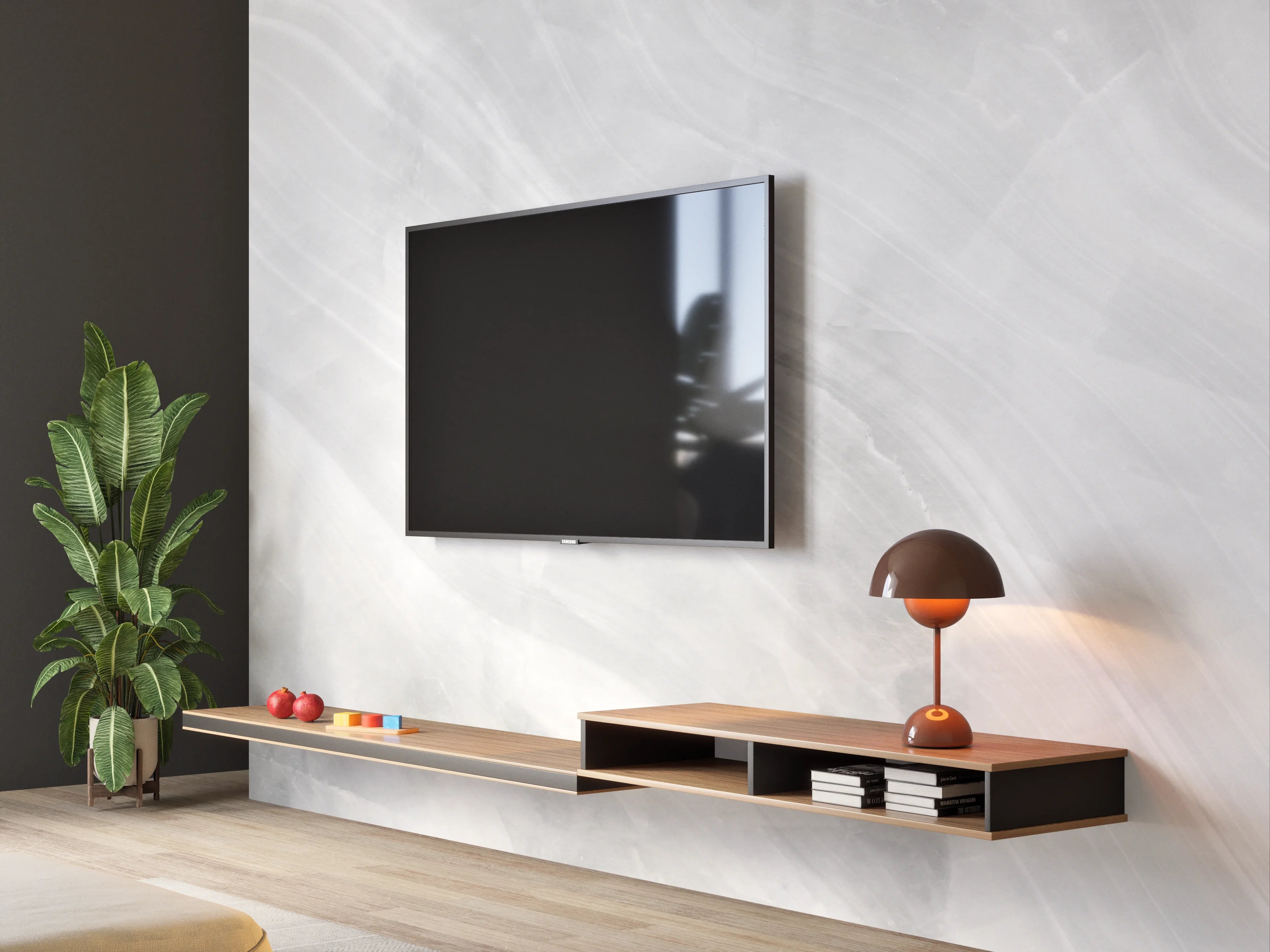 Wandverkleidung Wohnzimmer - Weiß-Grauer Marmor