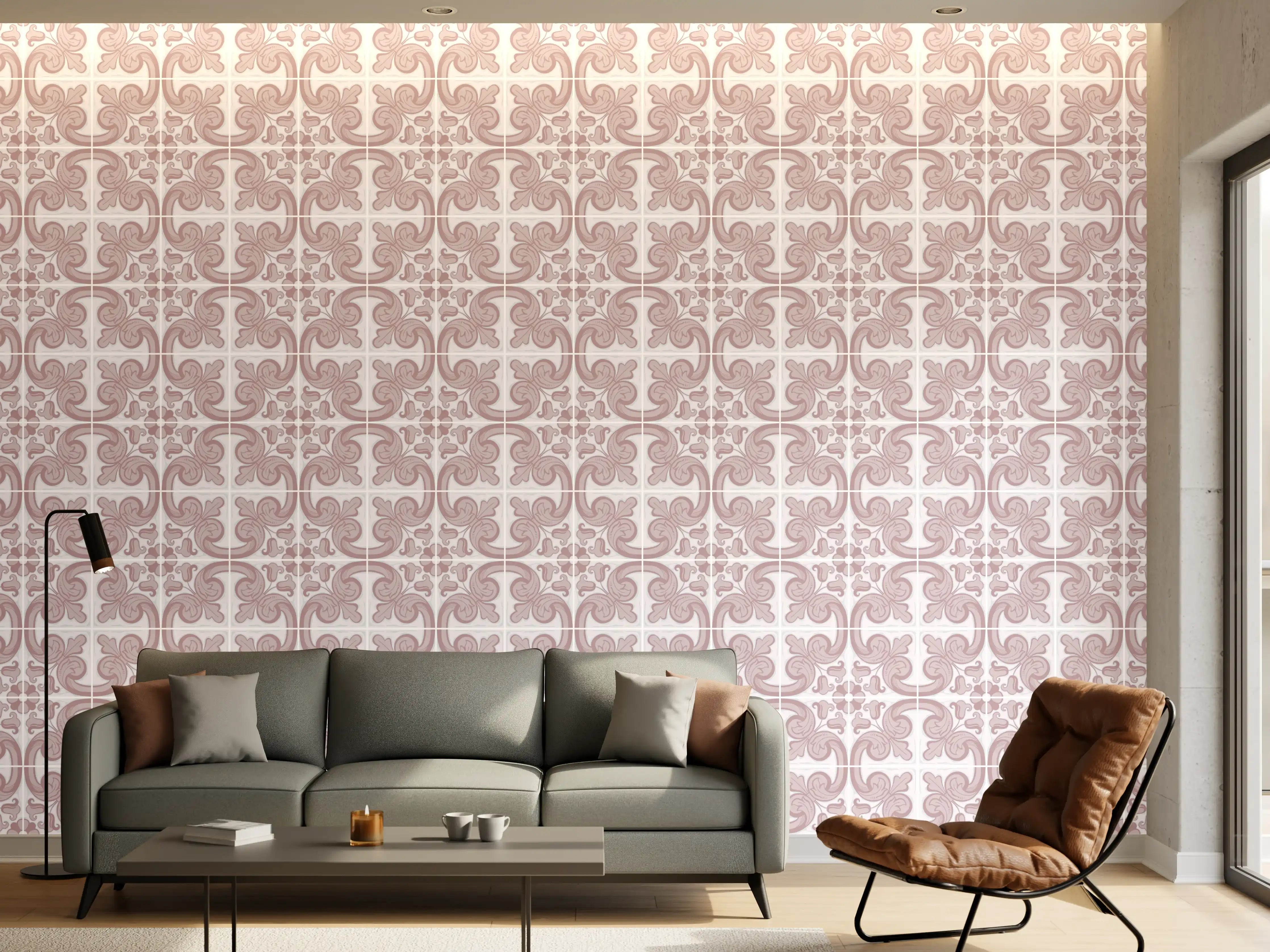 Wandverkleidung Wohnzimmer - Weiß-Graues Geometrisches Muster