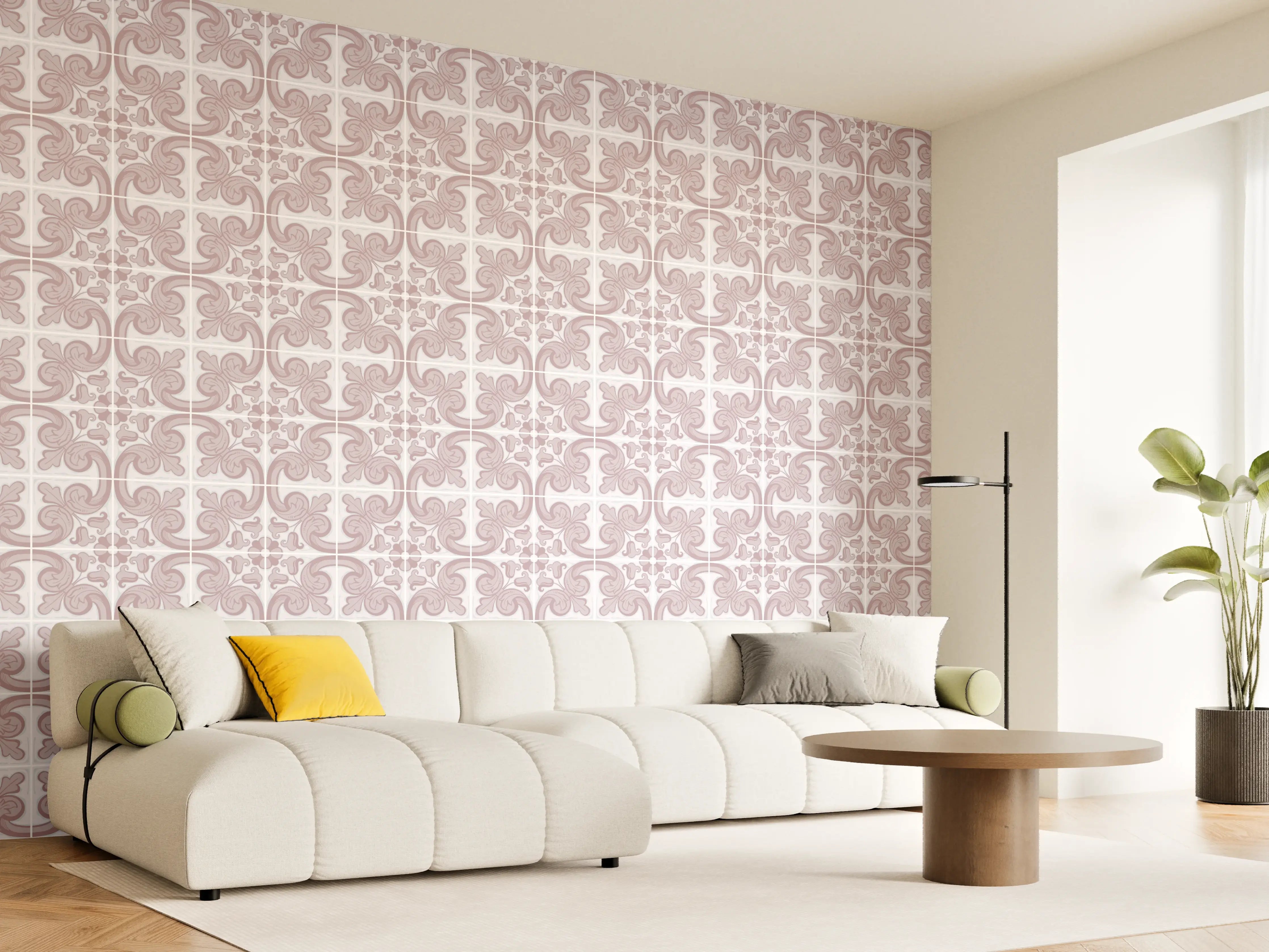 Wandverkleidung Wohnzimmer - Weiß-Graues Geometrisches Muster