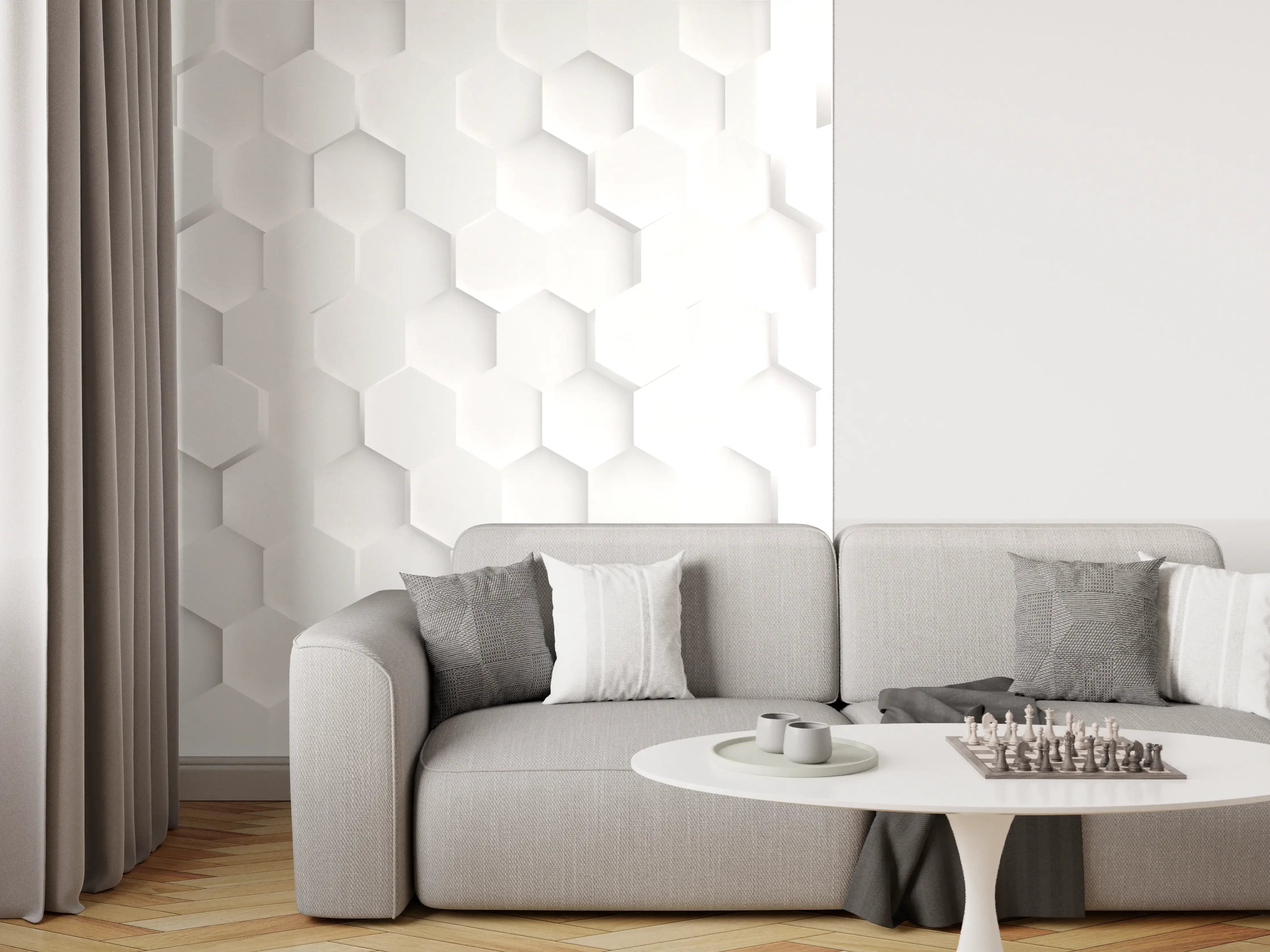 Wandverkleidung Wohnzimmer - Weiß Hexagon Muster