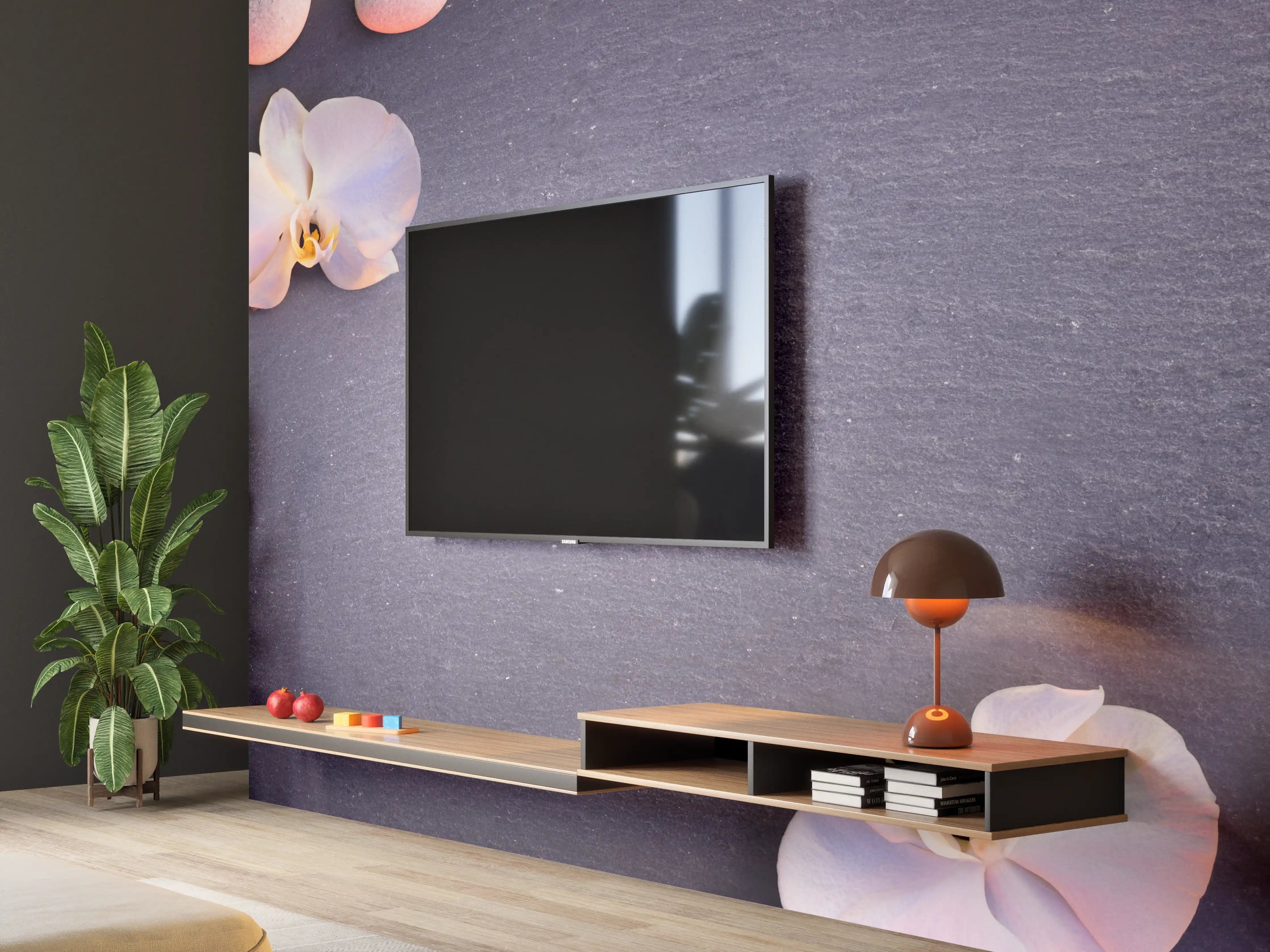 Wandverkleidung Wohnzimmer - Weiß-Rosa Orchideen auf Schiefer