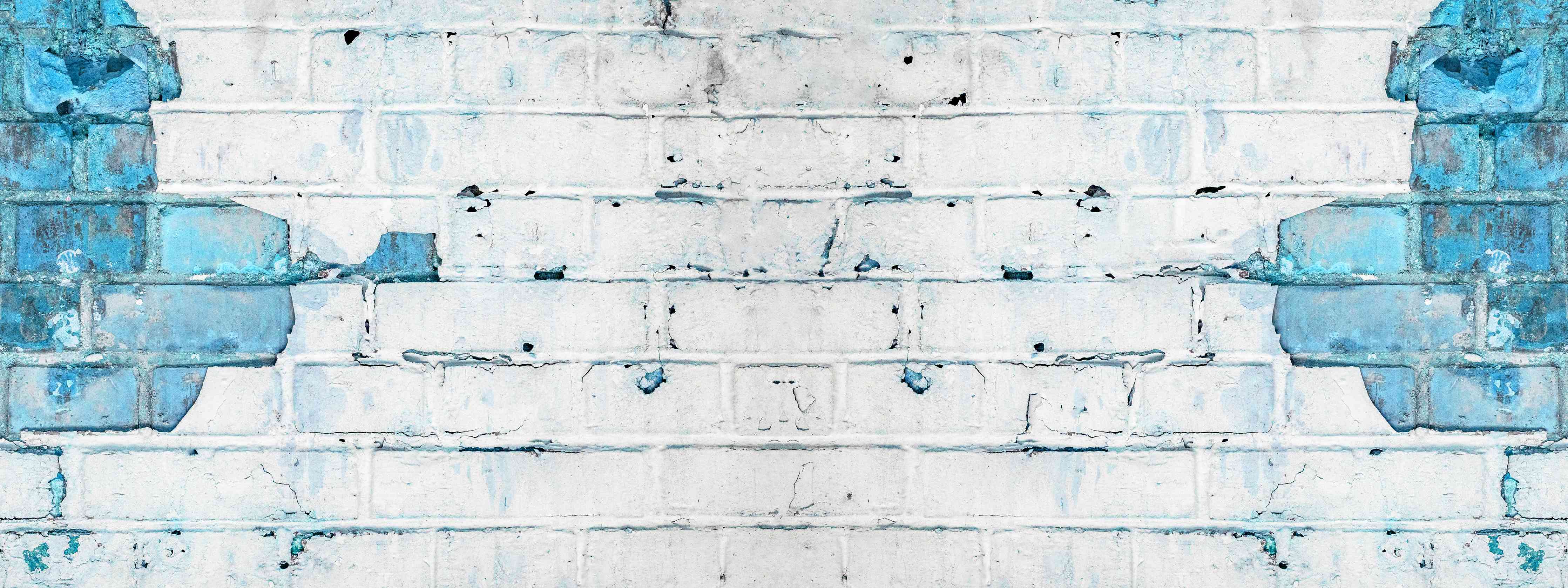 Wandverkleidung Wohnzimmer-Weiß blau beschädigte Backsteinmauer