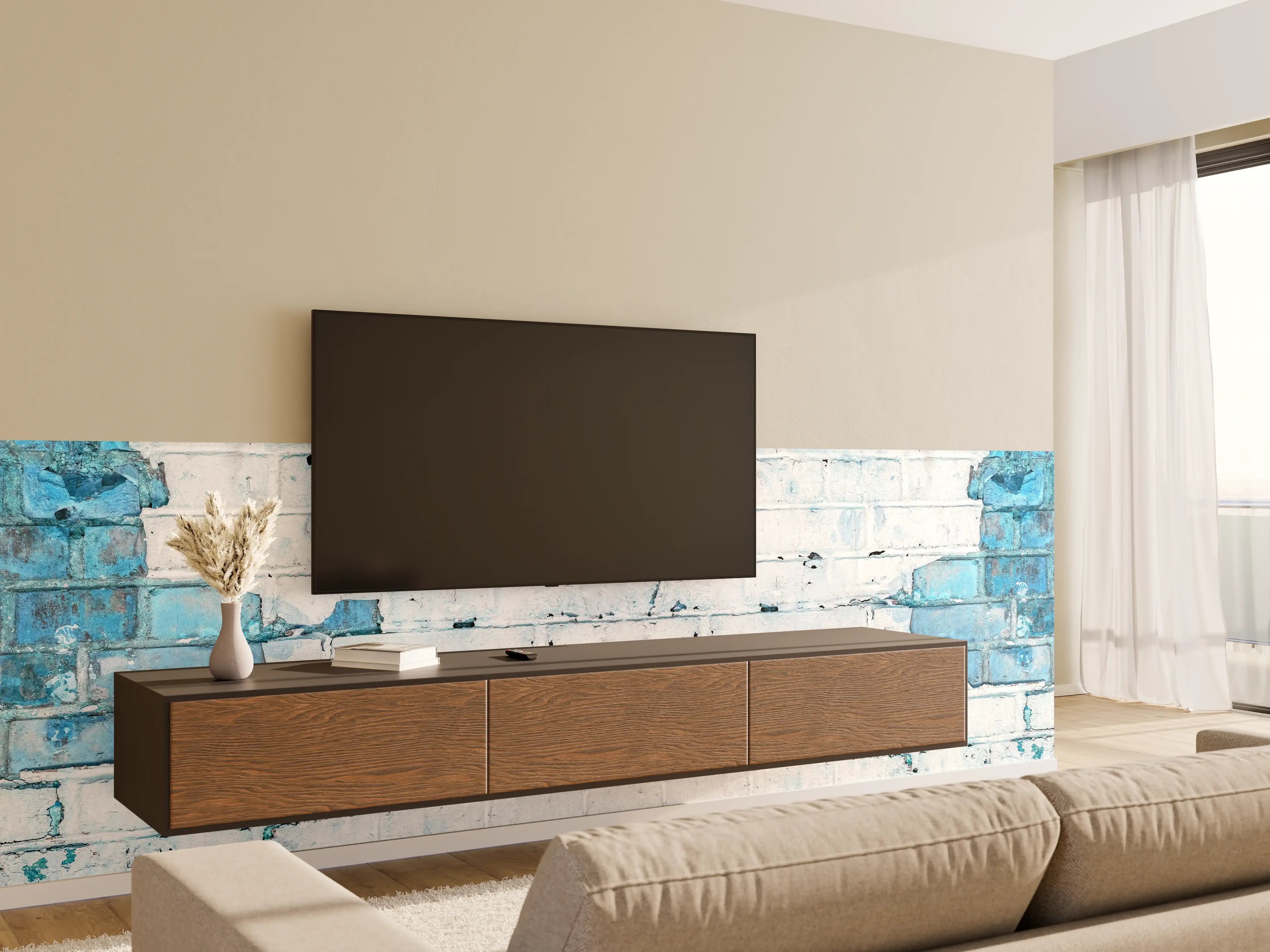 Wandverkleidung Wohnzimmer - Weiß blau beschädigte Backsteinmauer