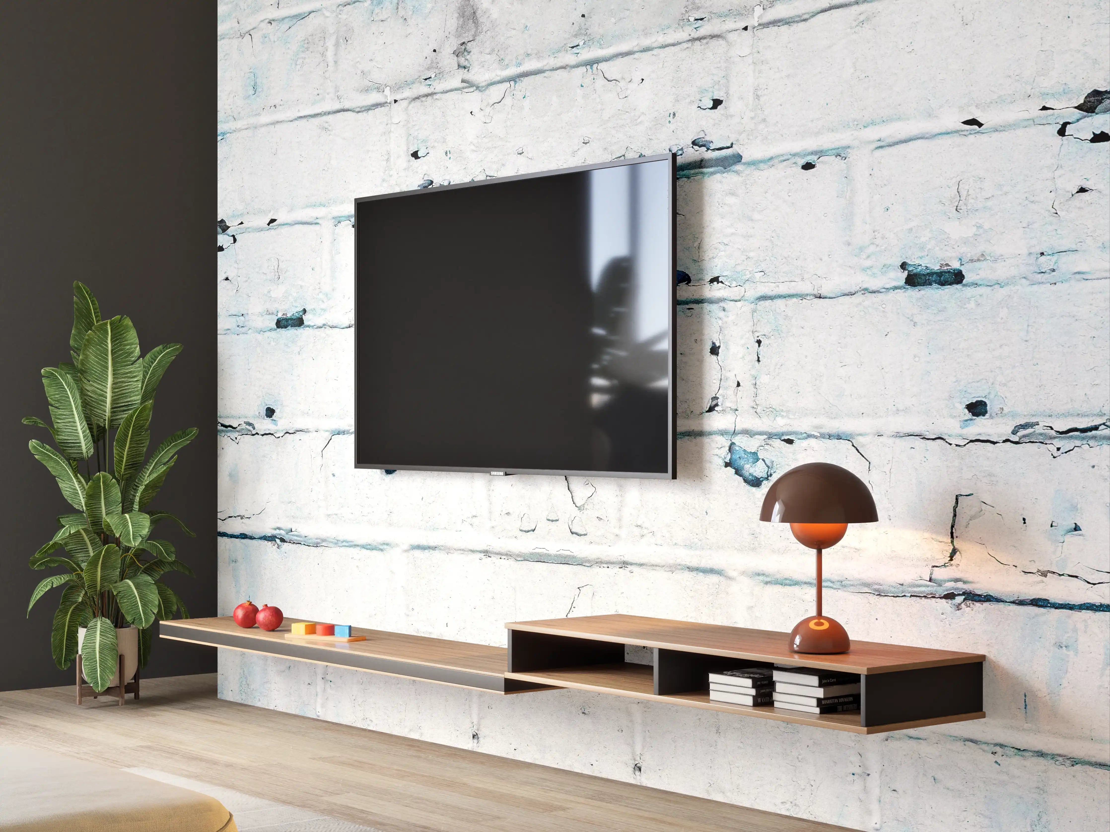 Wandverkleidung Wohnzimmer - Weiß blau beschädigte Backsteinmauer