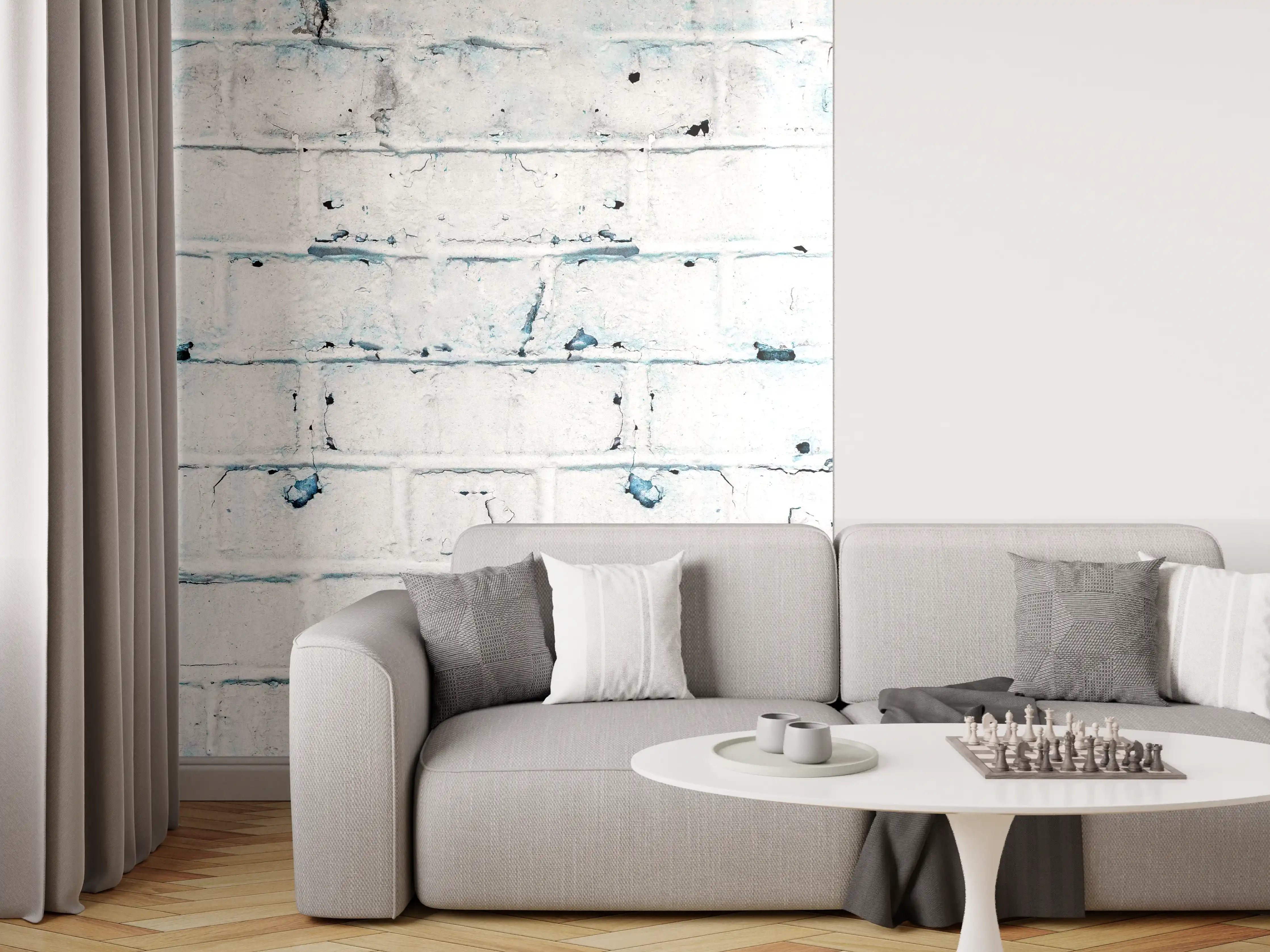 Wandverkleidung Wohnzimmer - Weiß blau beschädigte Backsteinmauer