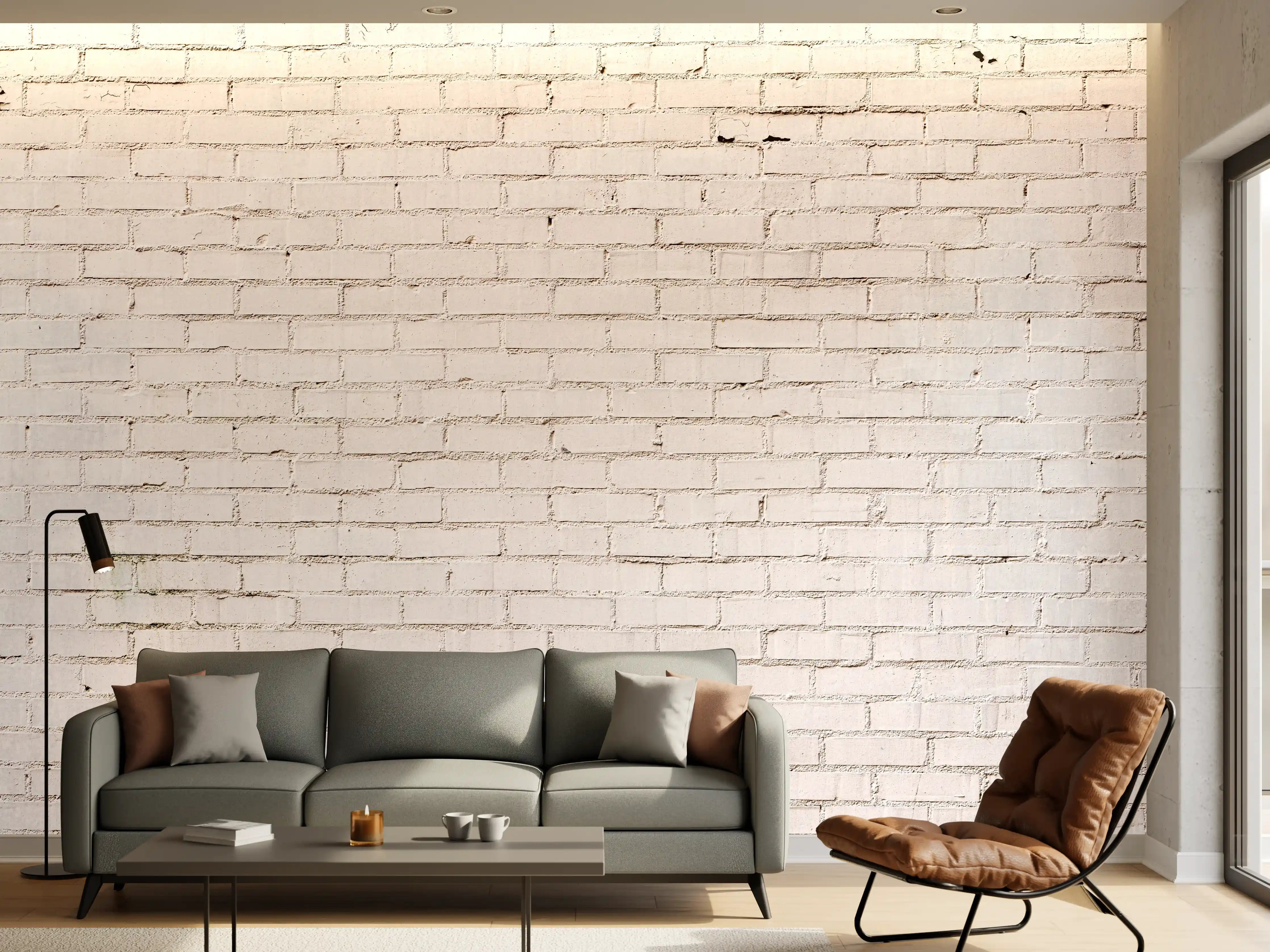 Wandverkleidung Wohnzimmer - Weiß gestrichene Ziegelwand