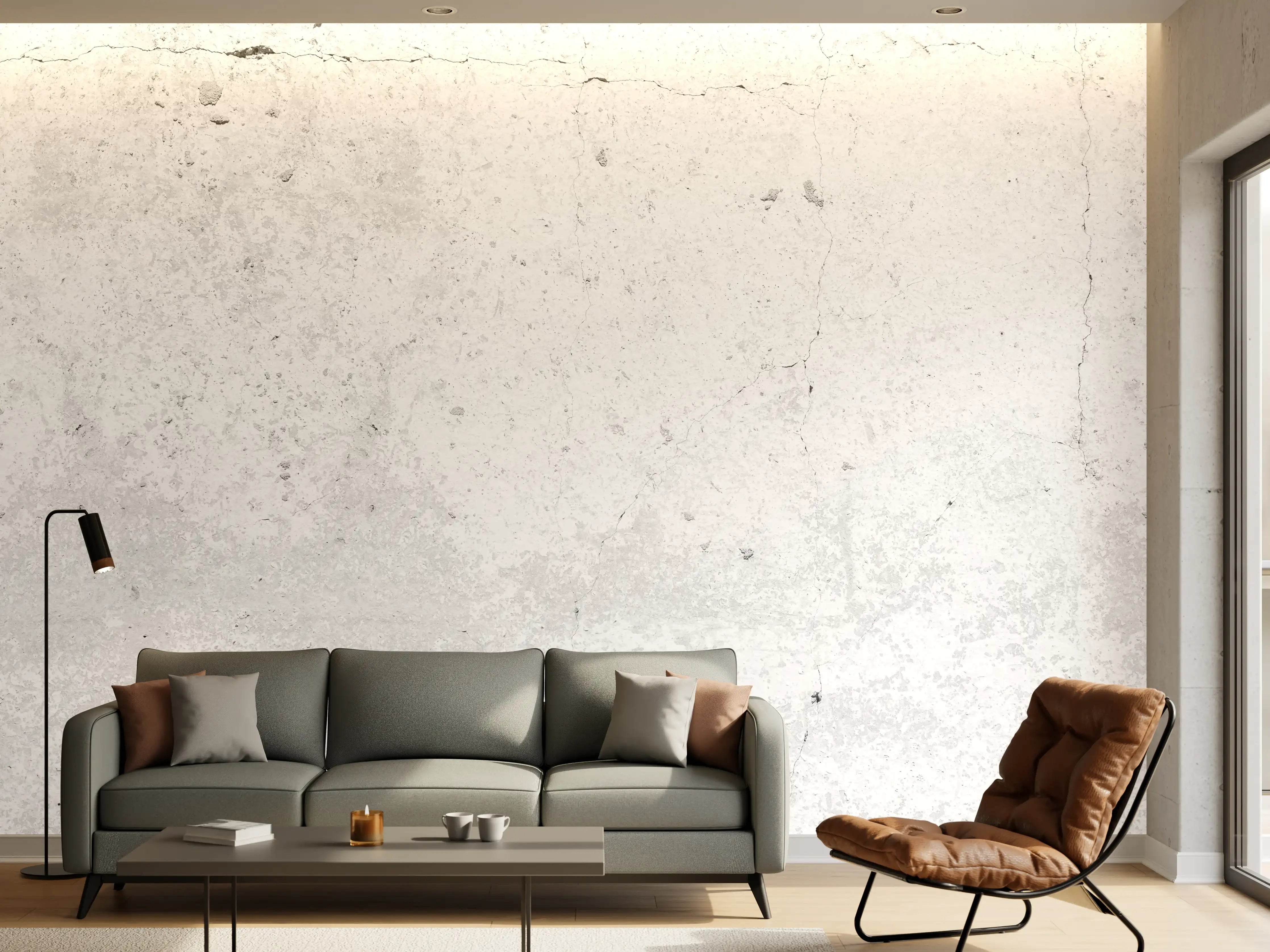 Wandverkleidung Wohnzimmer - Weiß getünchte alte Betonwand
