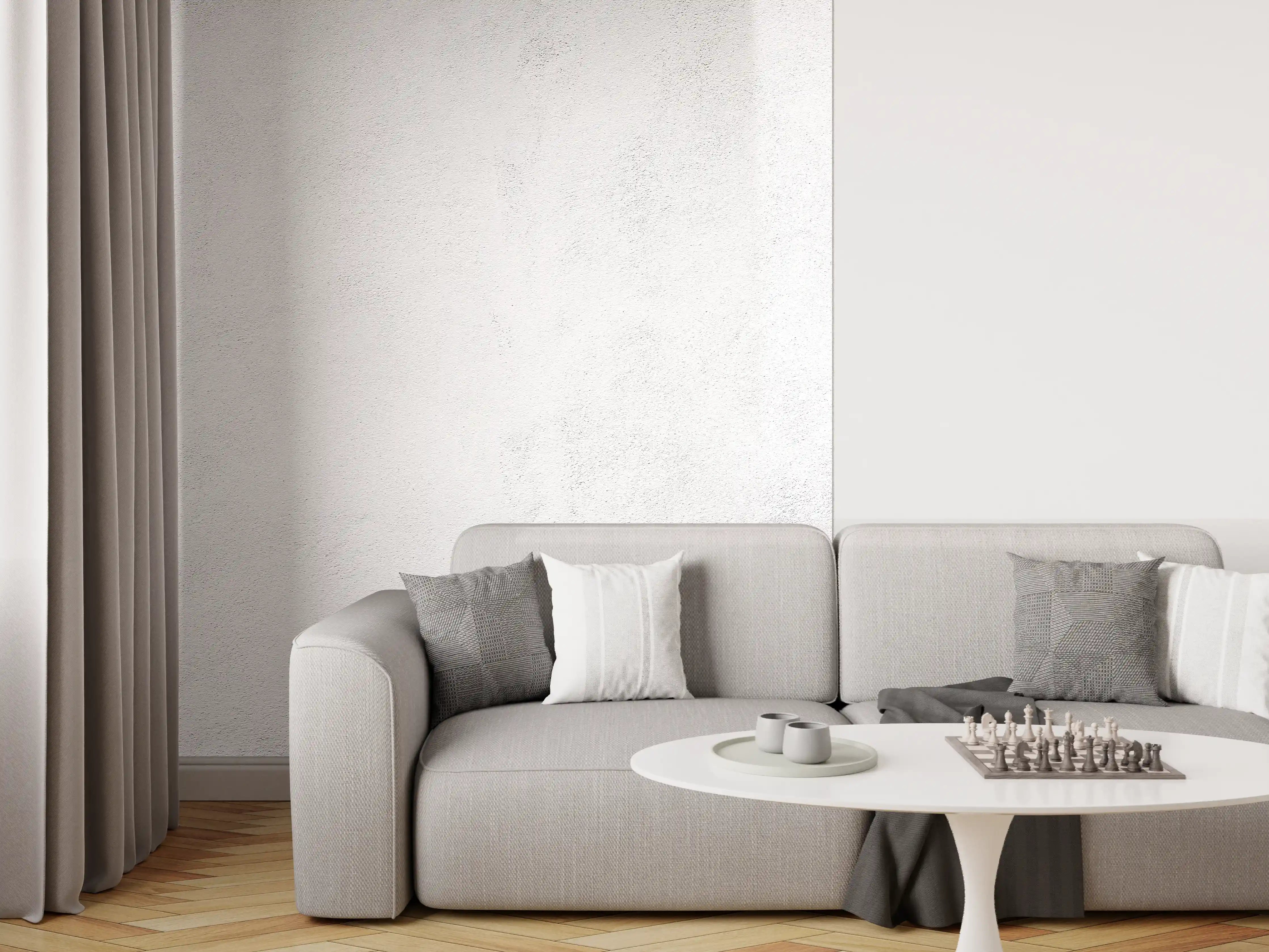 Wandverkleidung Wohnzimmer - Weiß-gräuliche Betonwand