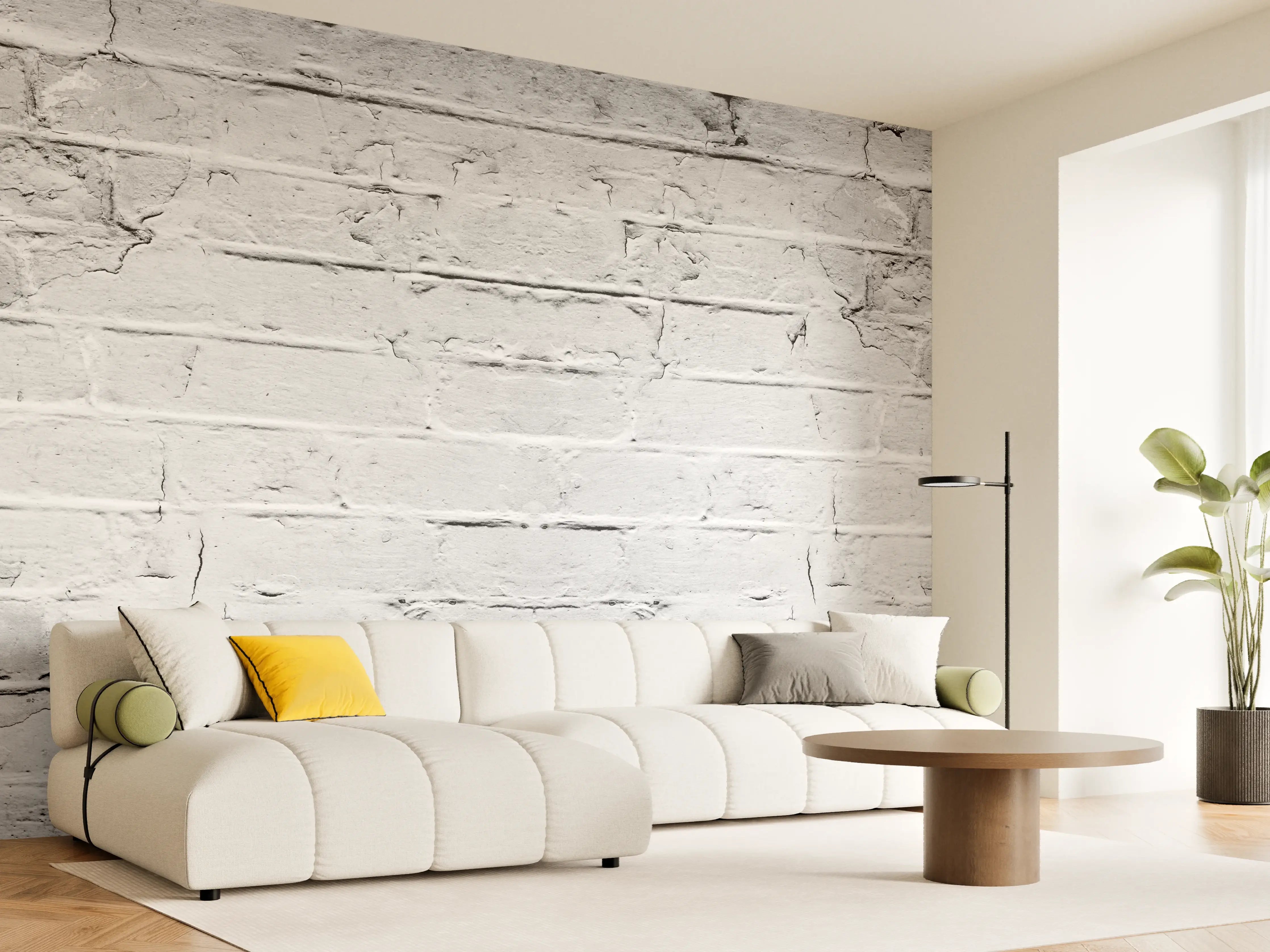 Wandverkleidung Wohnzimmer - Weiß grau beschädigte Backstein Wand
