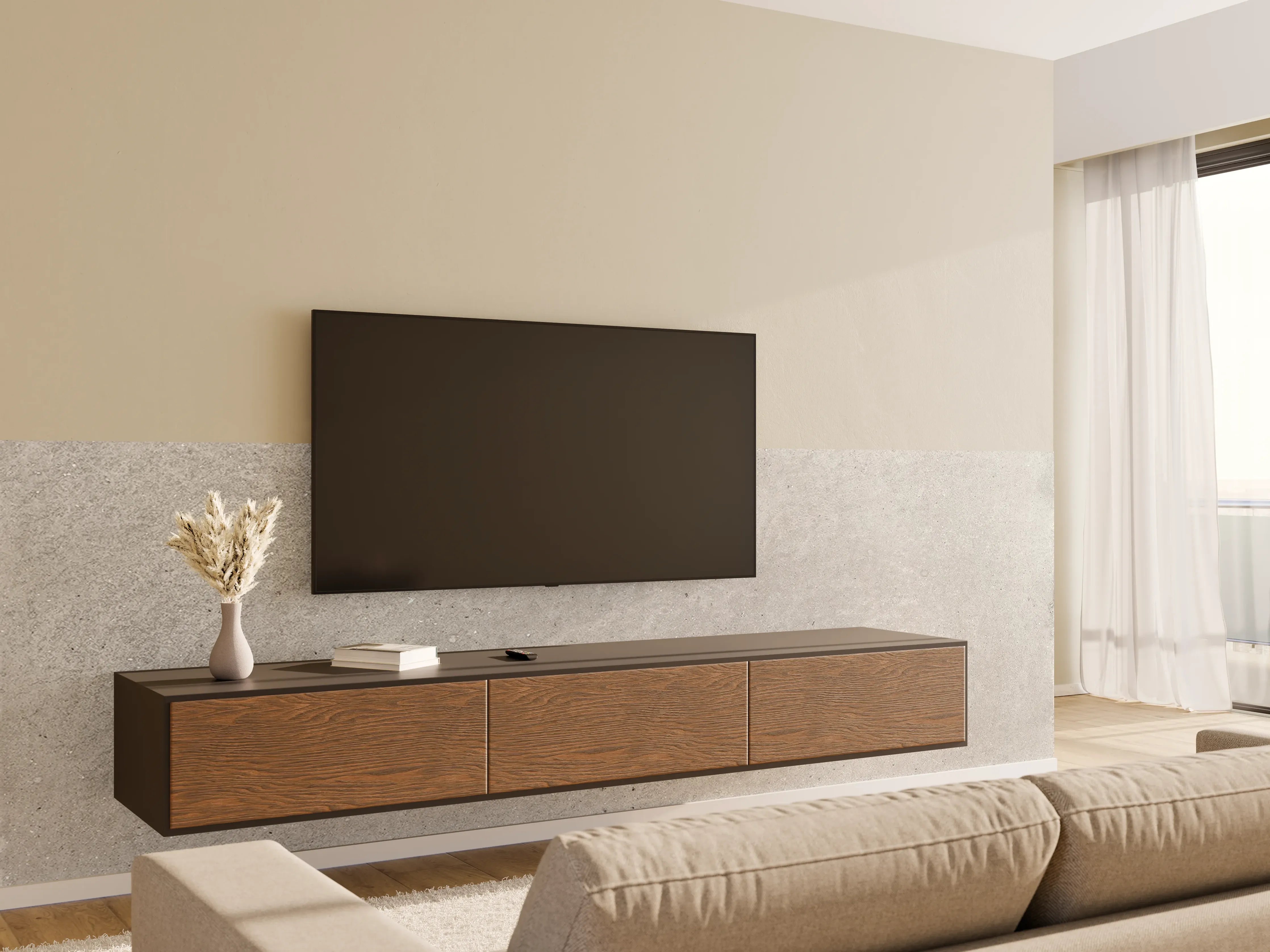 Wandverkleidung Wohnzimmer - Weiß graue Betonwand 2