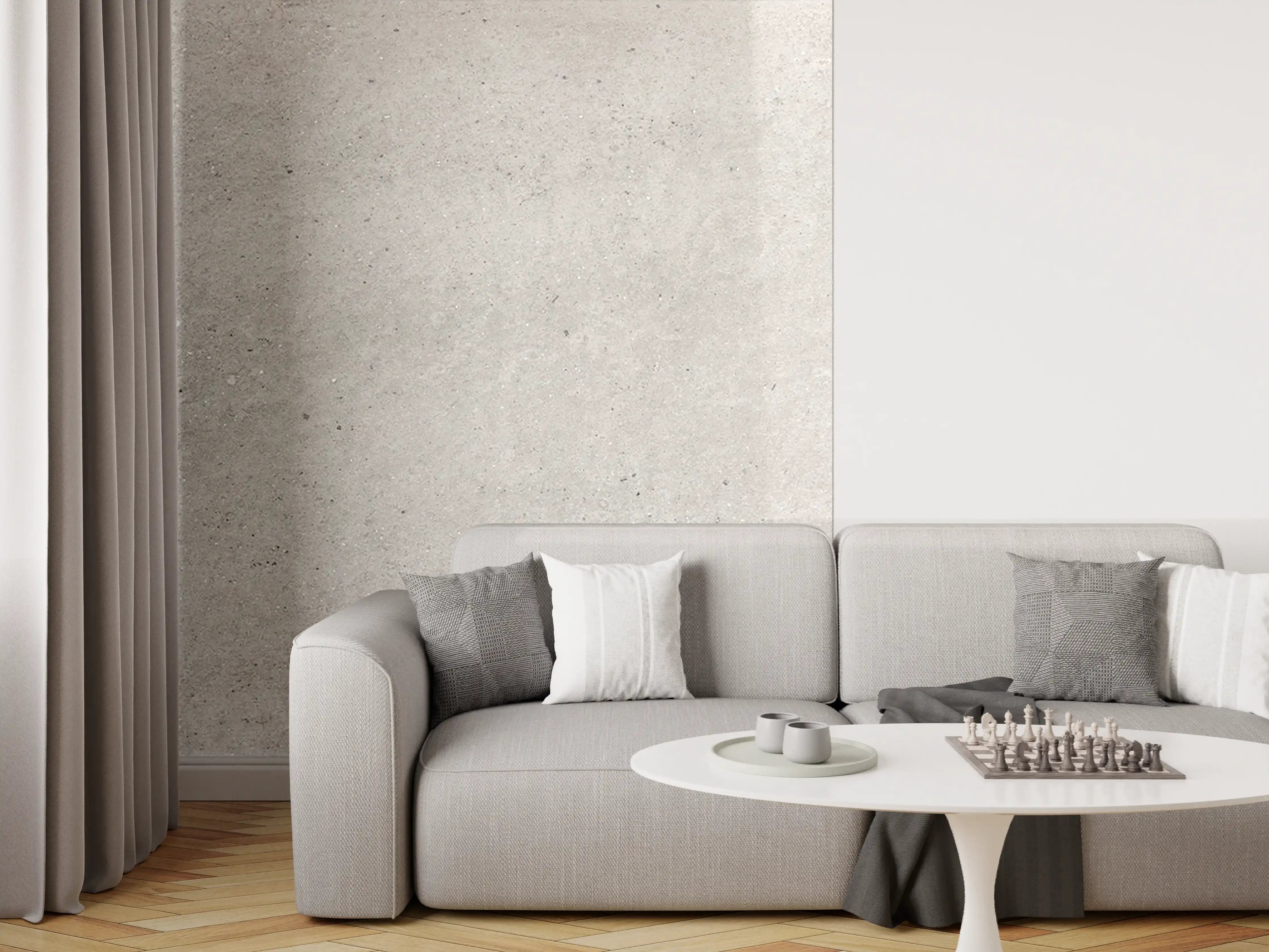 Wandverkleidung Wohnzimmer - Weiß graue Betonwand 2