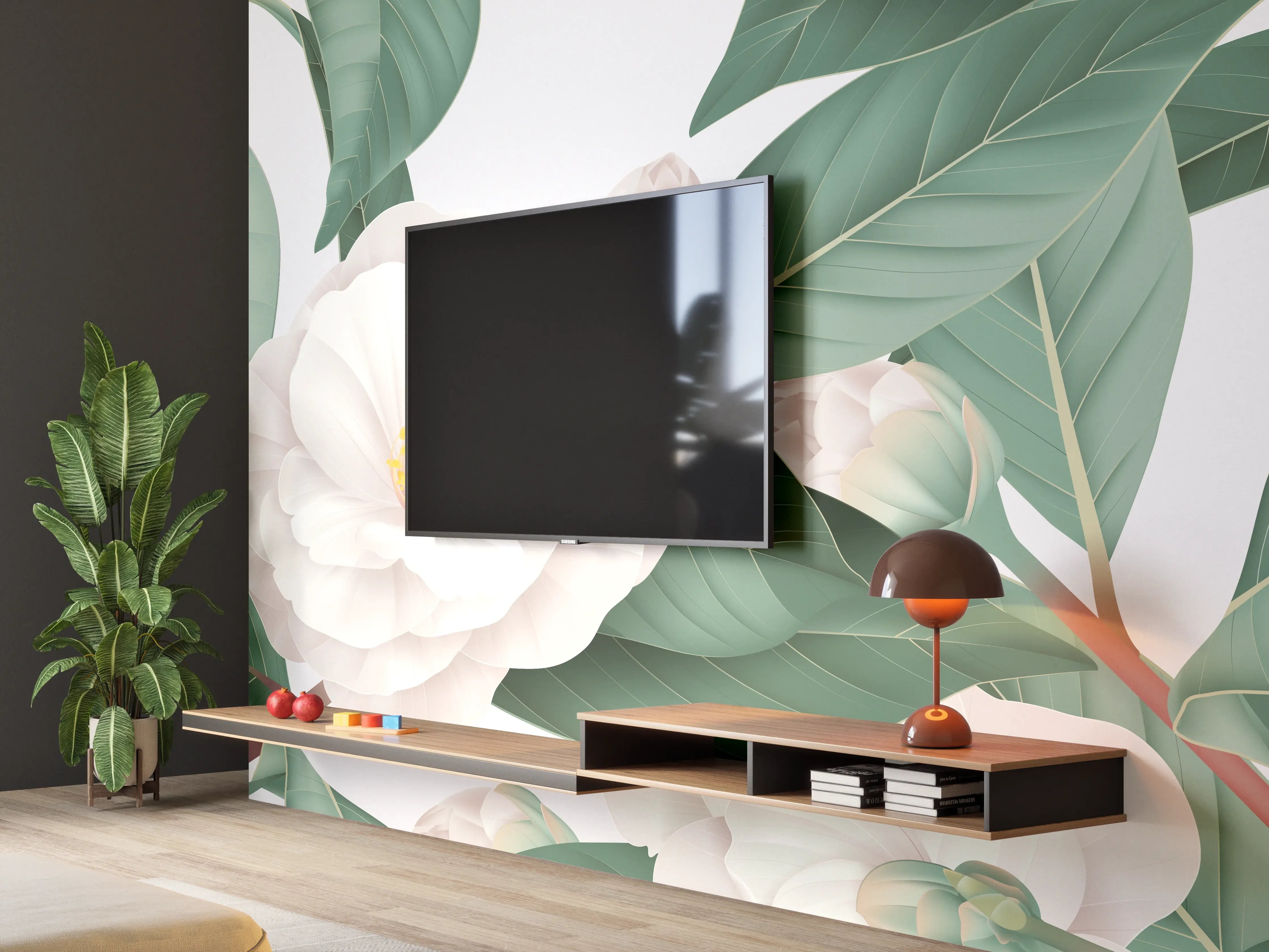 Wandverkleidung Wohnzimmer - Weiße Blüten