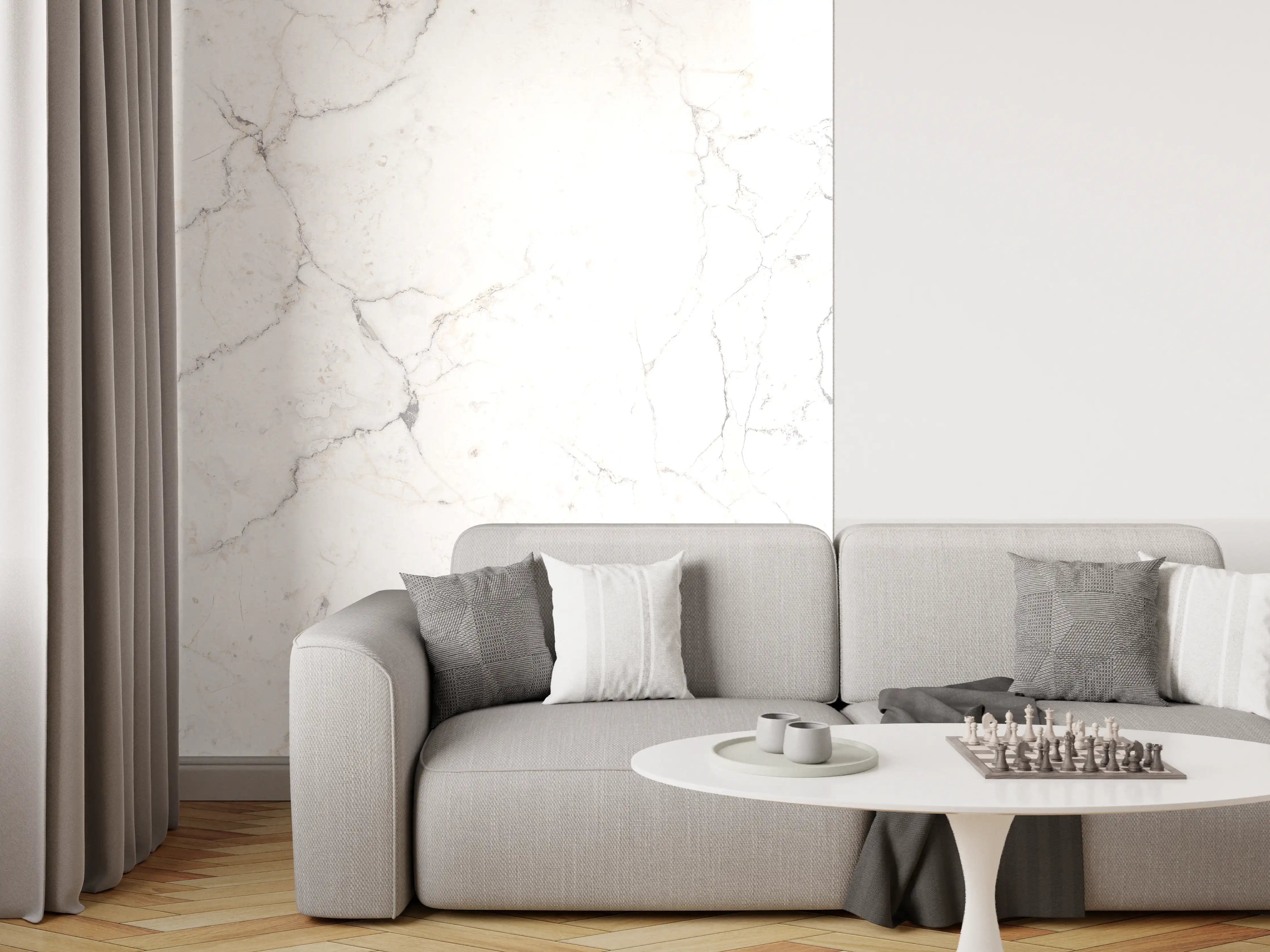 Wandverkleidung Wohnzimmer - Weiße Marmor - Beton Textur