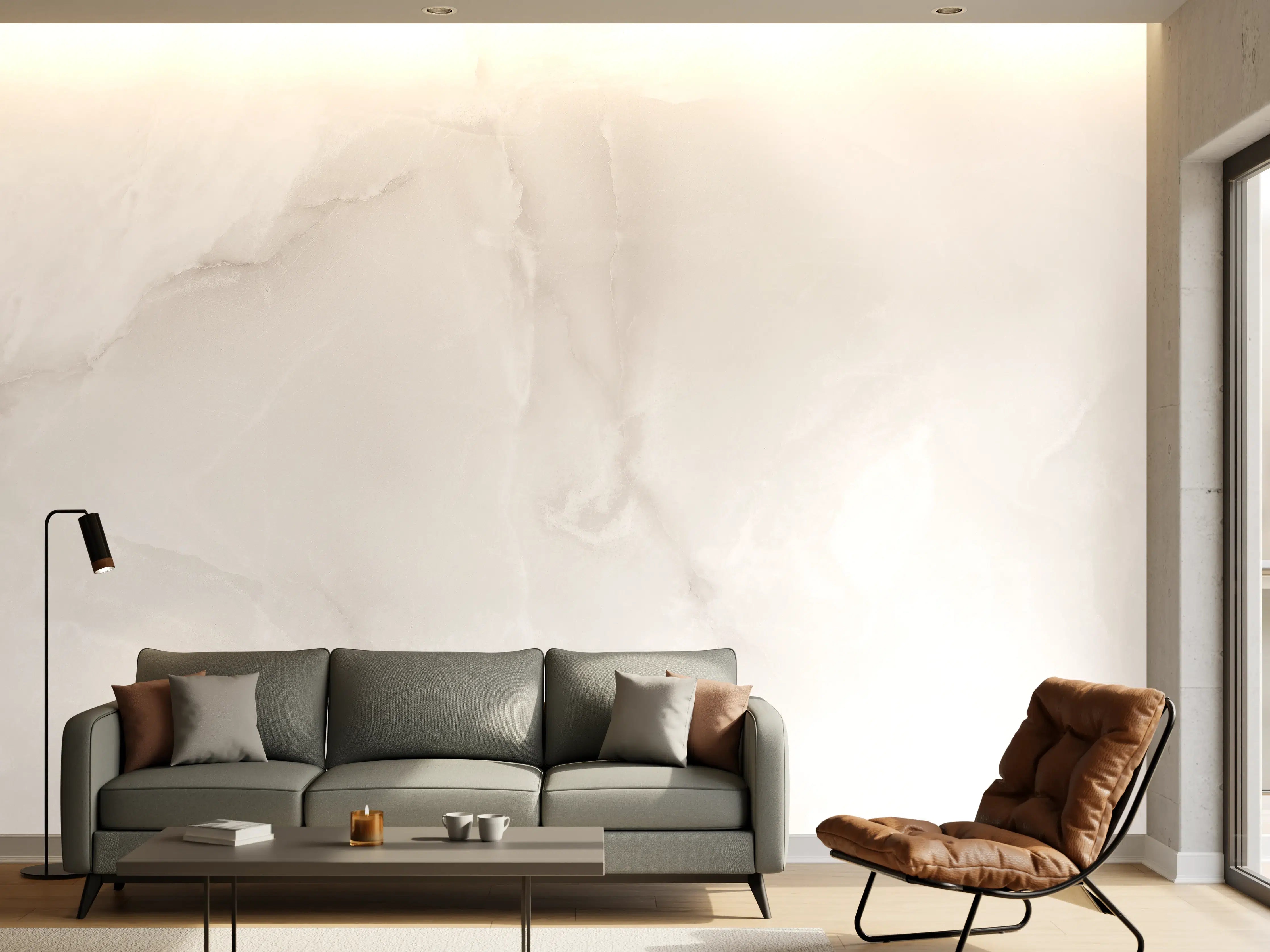 Wandverkleidung Wohnzimmer - Weiße Marmor-Textur mit feinen Grauschattierungen