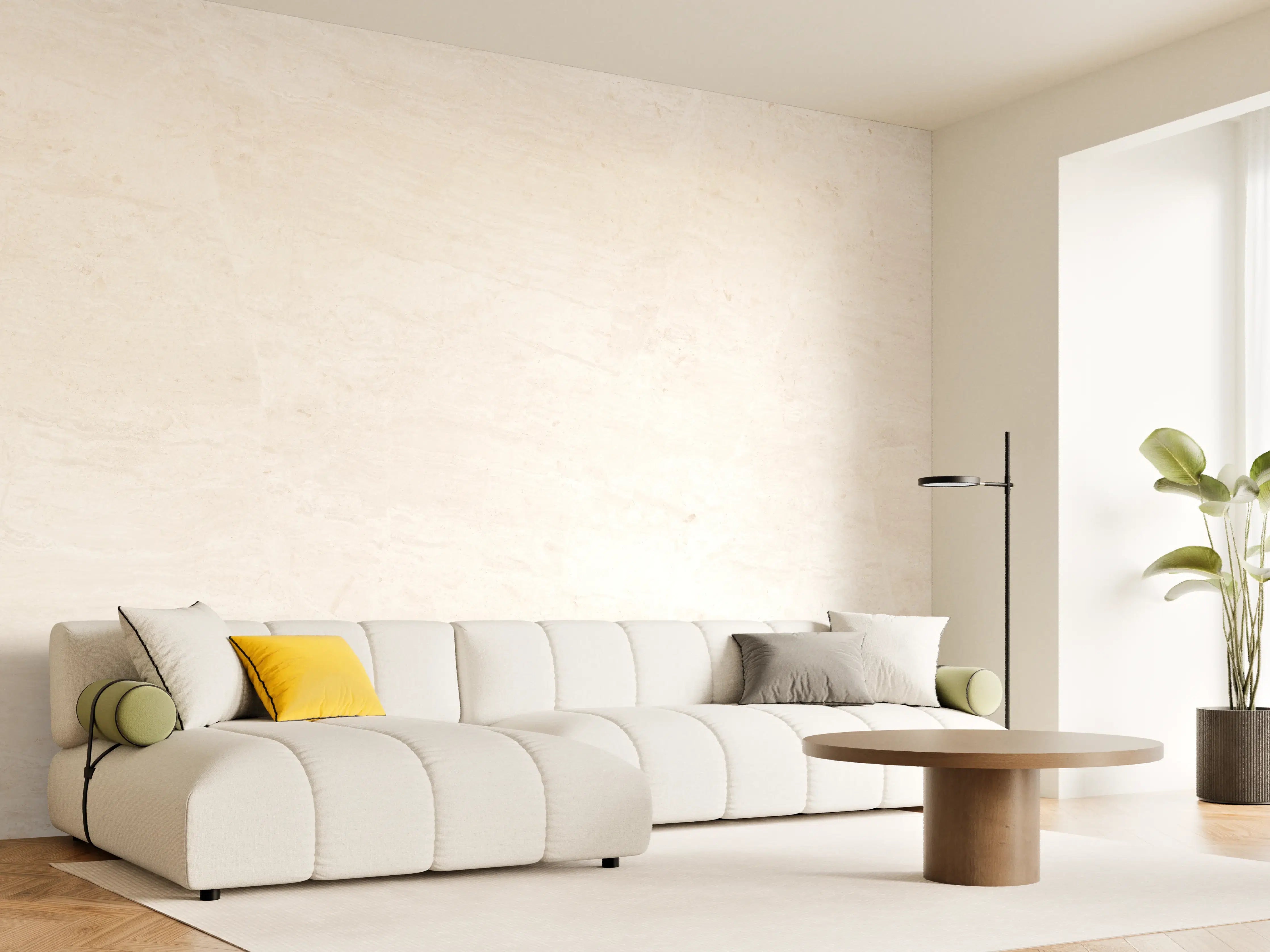 Wandverkleidung Wohnzimmer - Weiße Marmor-Textur mit feiner Maserung