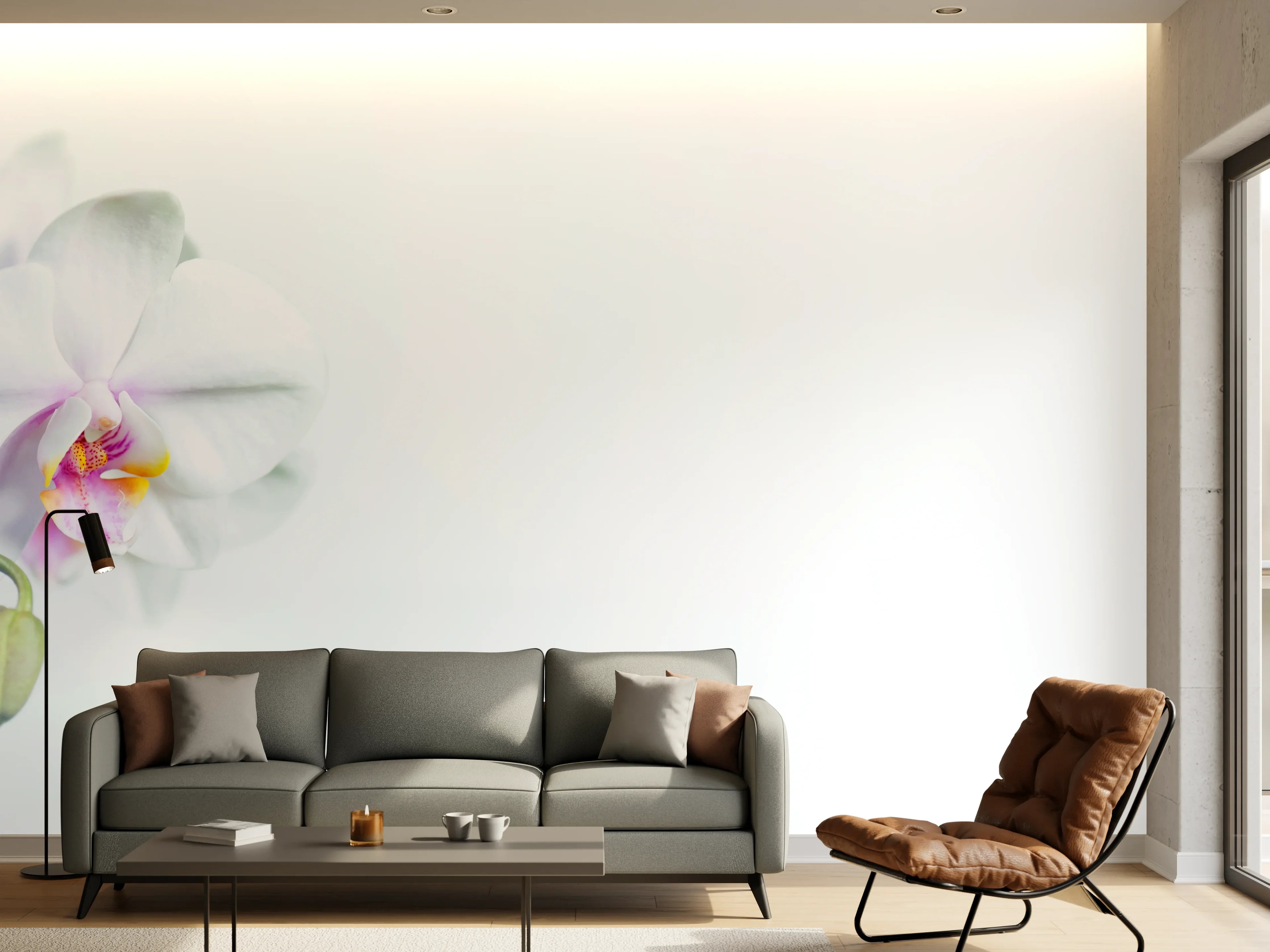 Wandverkleidung Wohnzimmer - Weiße Orchidee in Pastell