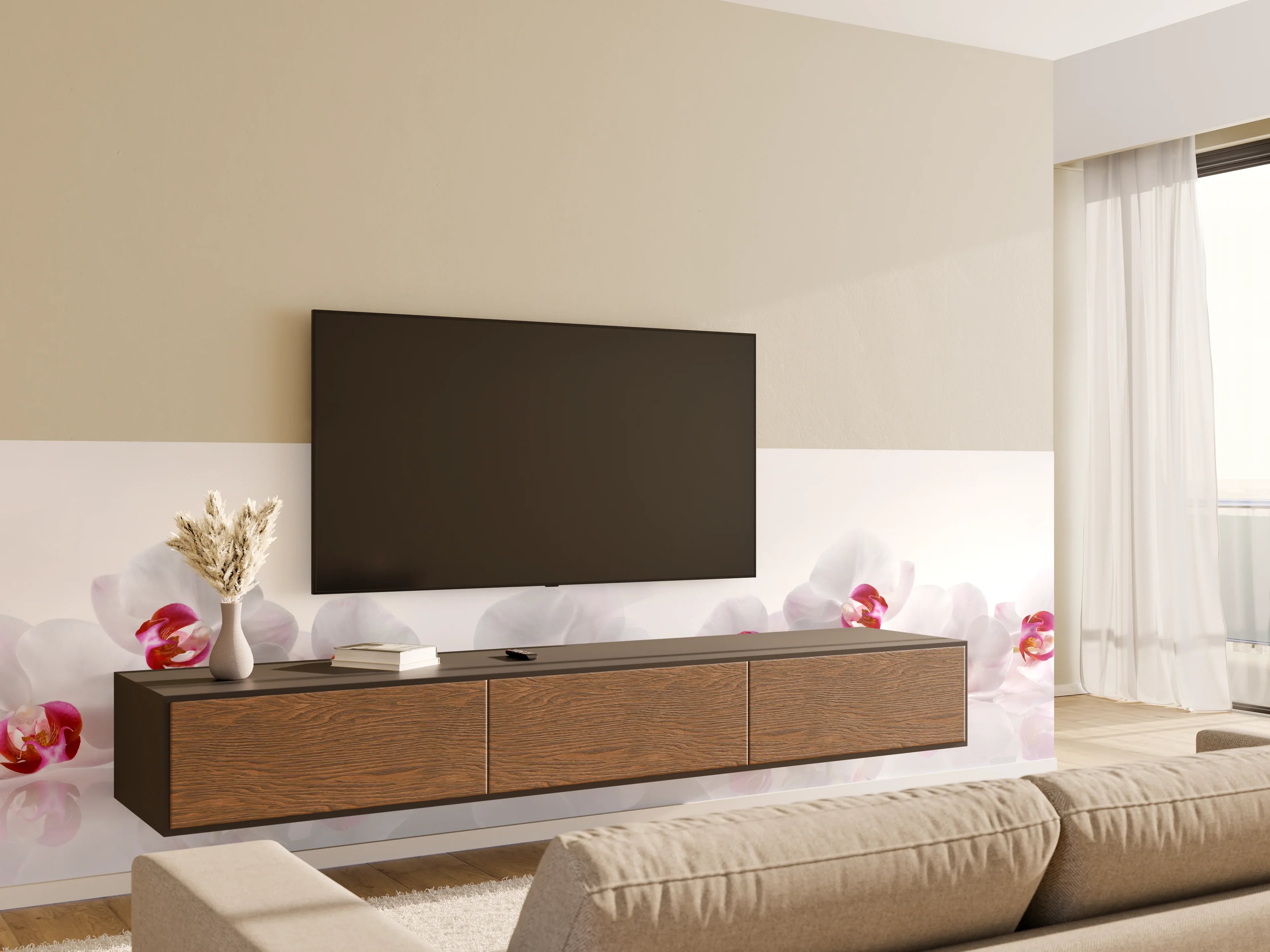 Wandverkleidung Wohnzimmer - Weiße Orchideen