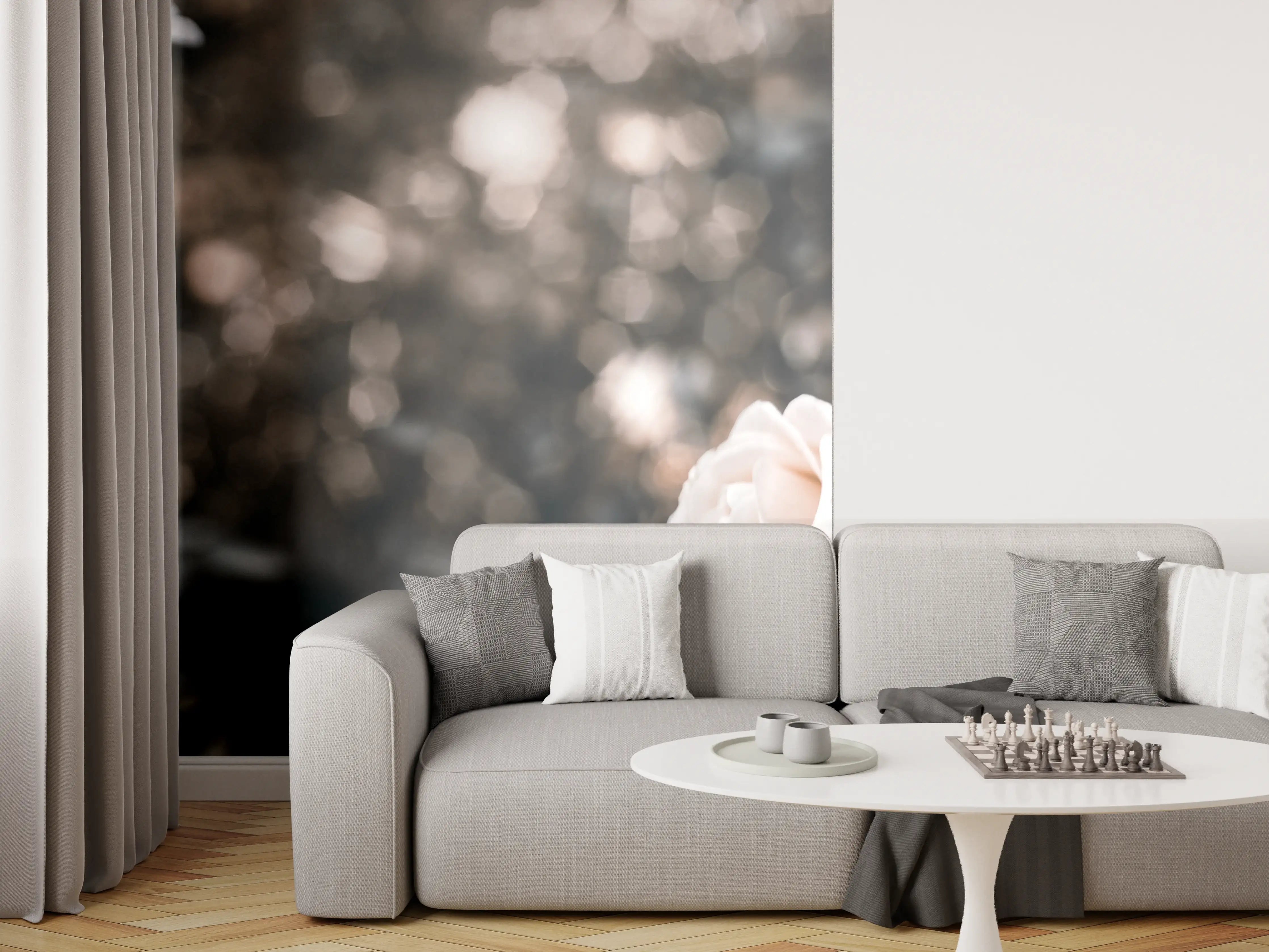 Wandverkleidung Wohnzimmer - Weisse Pastell- Rosen - Fine Art