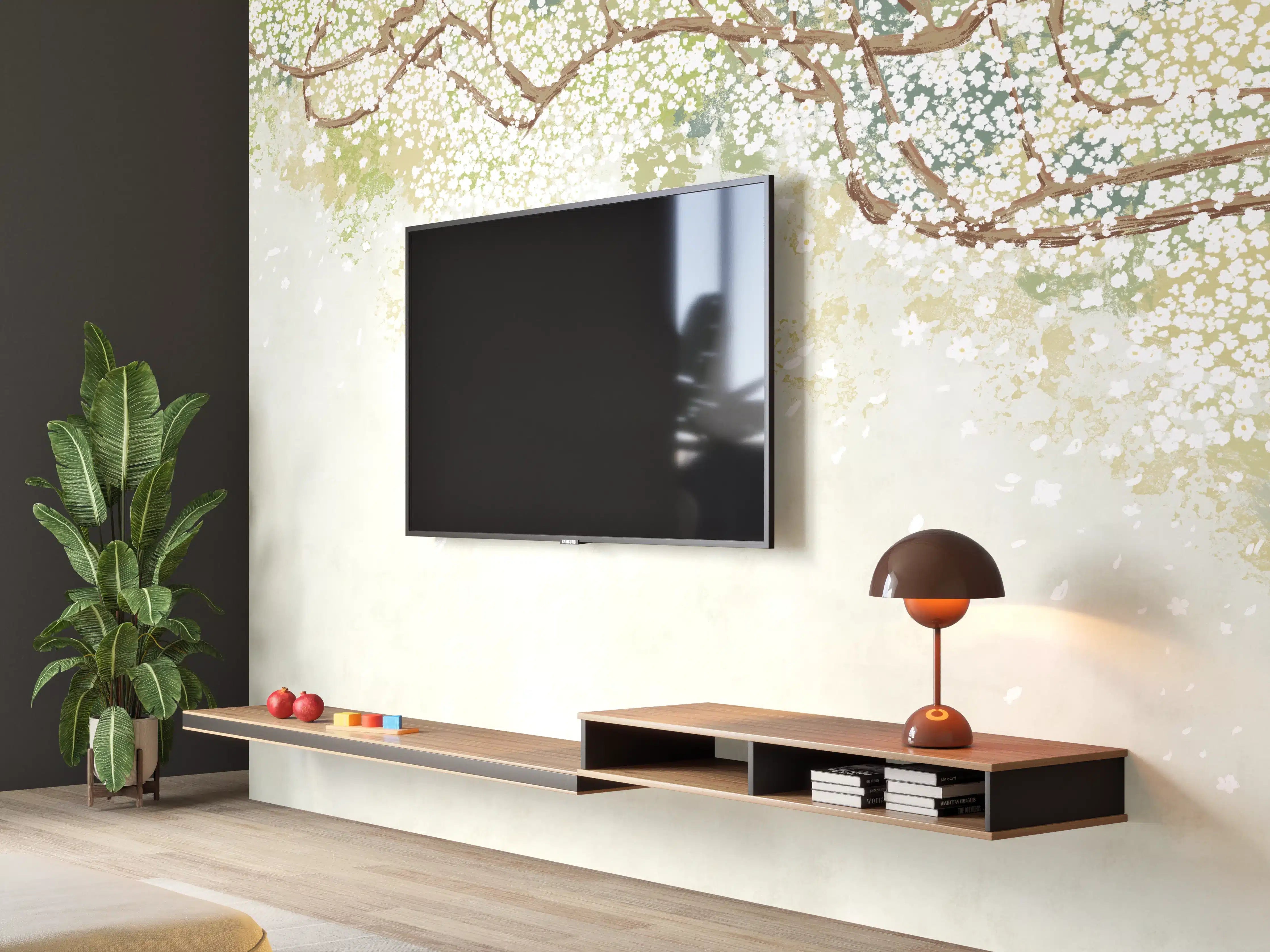 Wandverkleidung Wohnzimmer - Weiße Sakura Blätter - Vintage