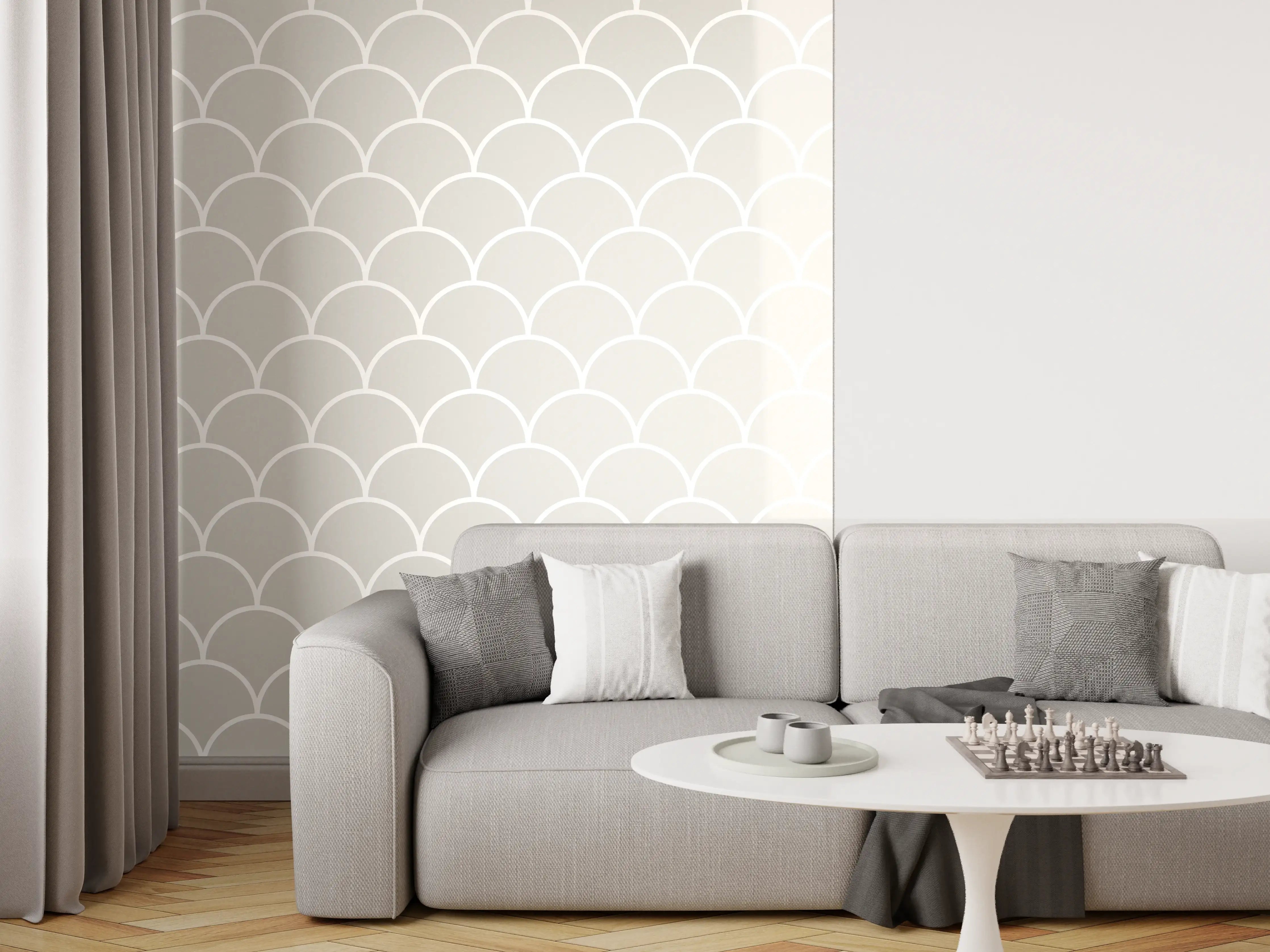 Wandverkleidung Wohnzimmer - Weiße Skarlett-Wave-Muster Fliesen