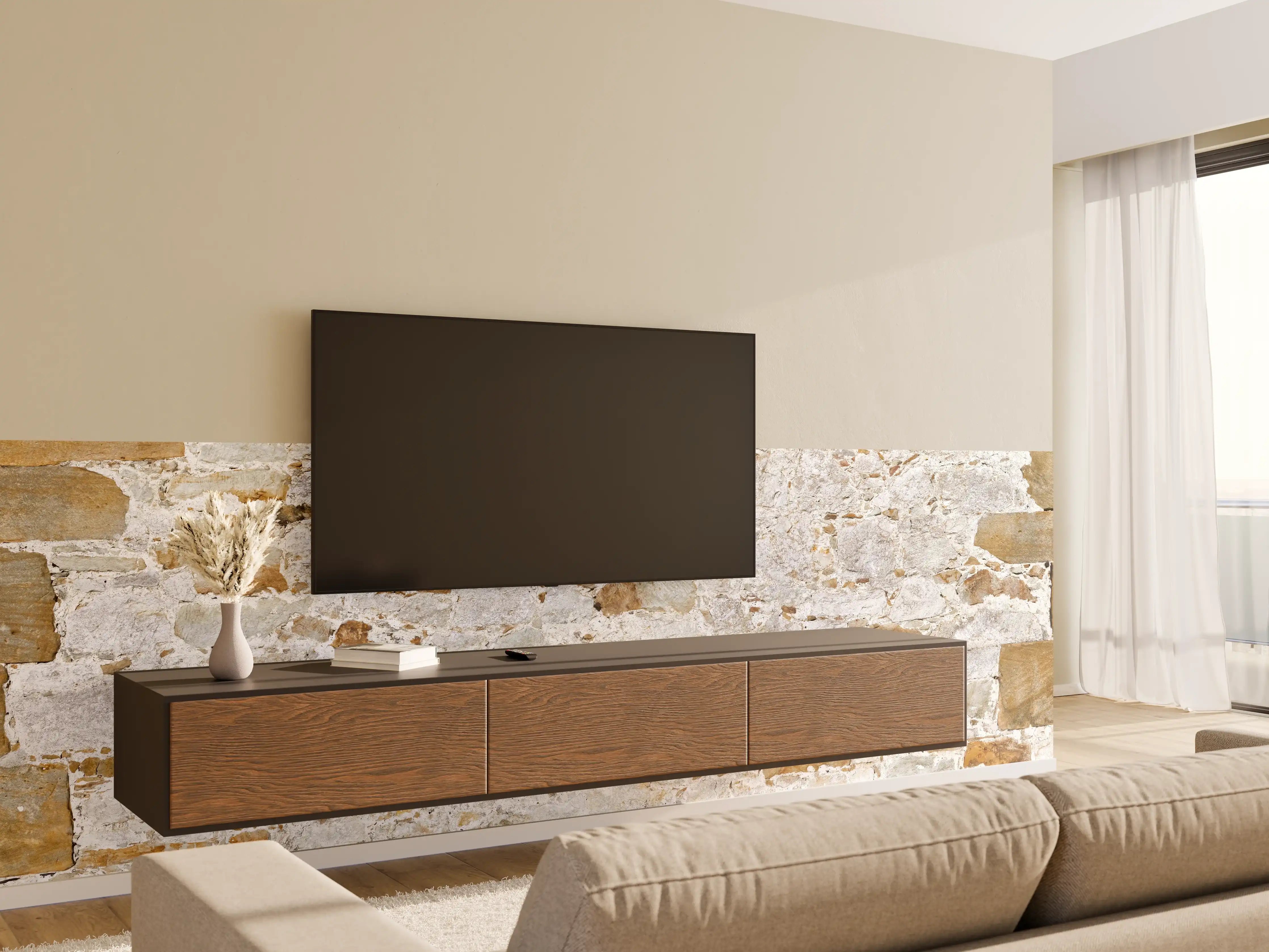 Wandverkleidung Wohnzimmer - Weiße Steinmauer mit grauer Textur