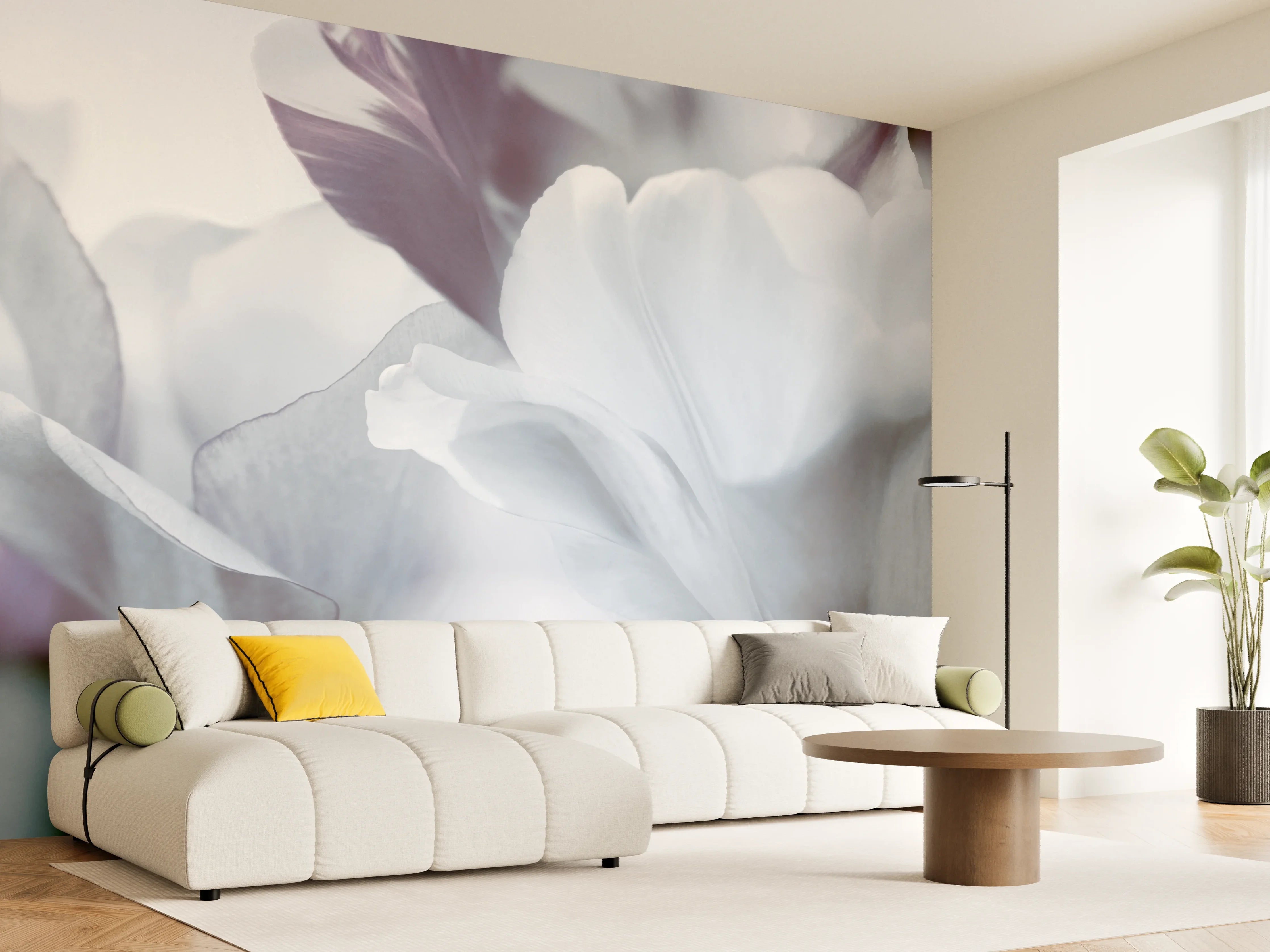 Wandverkleidung Wohnzimmer - Weiße Tulpen