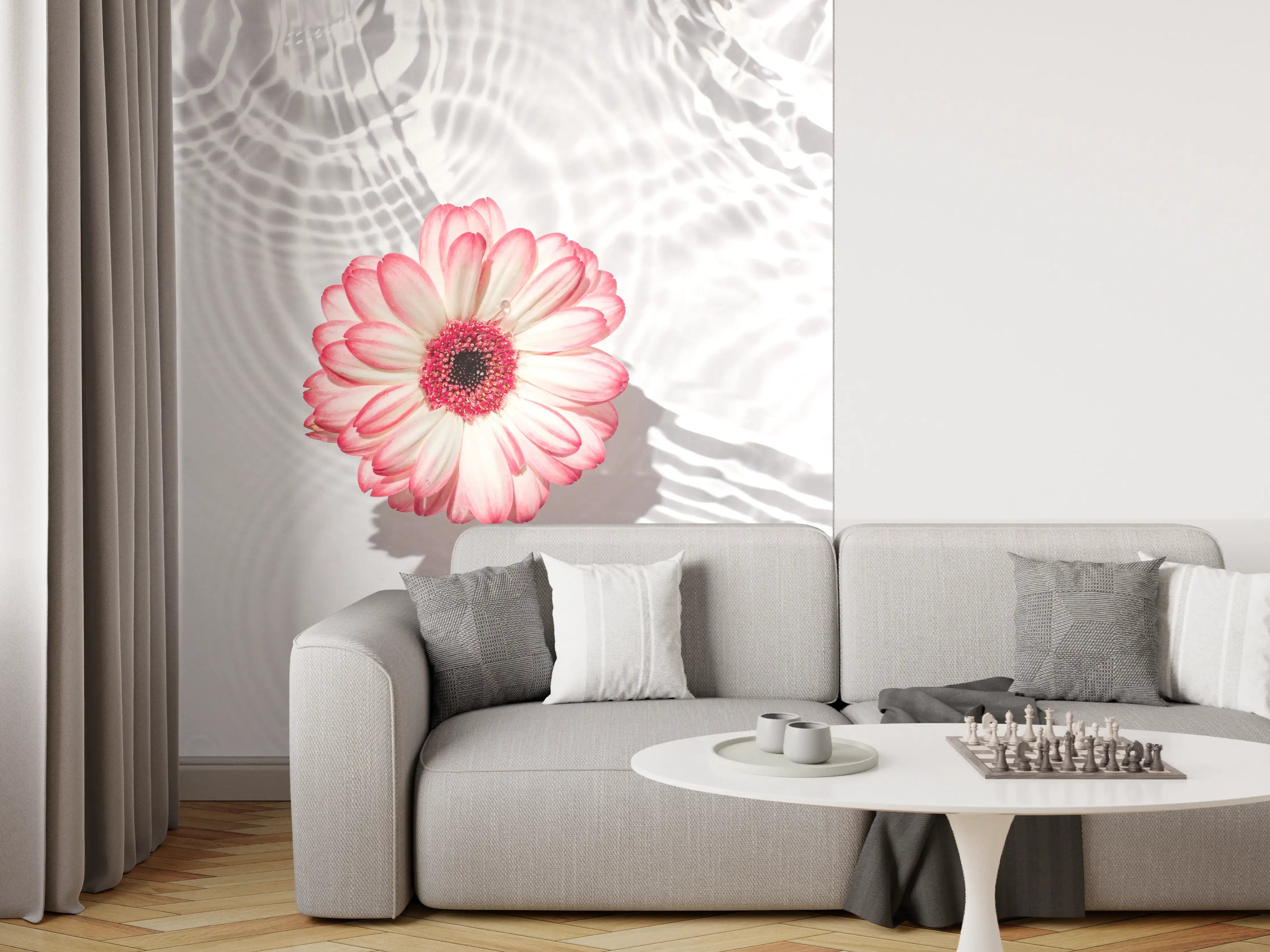 Wandverkleidung Wohnzimmer - Weiße Wasserblume in Rosa
