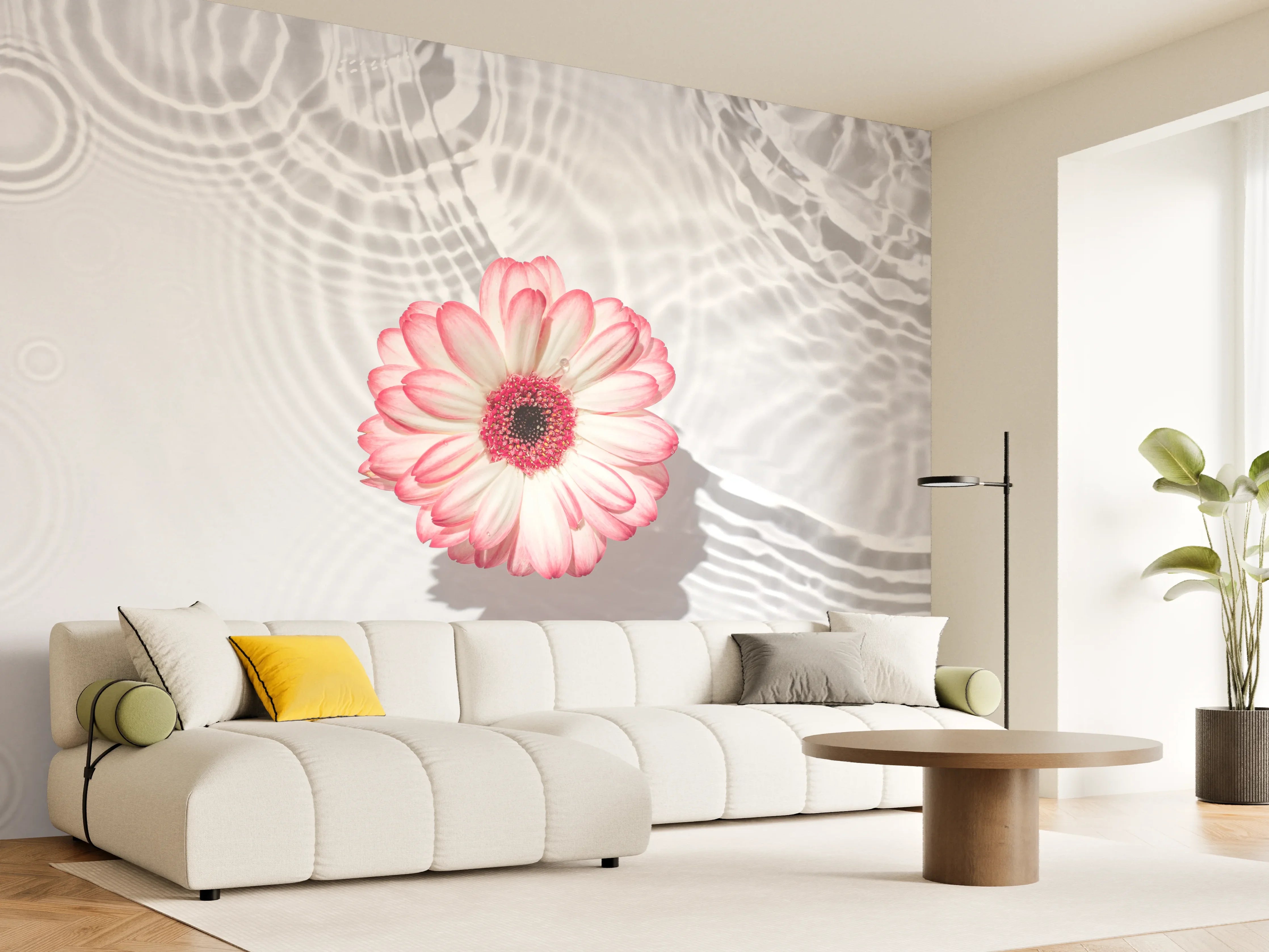 Wandverkleidung Wohnzimmer - Weiße Wasserblume in Rosa