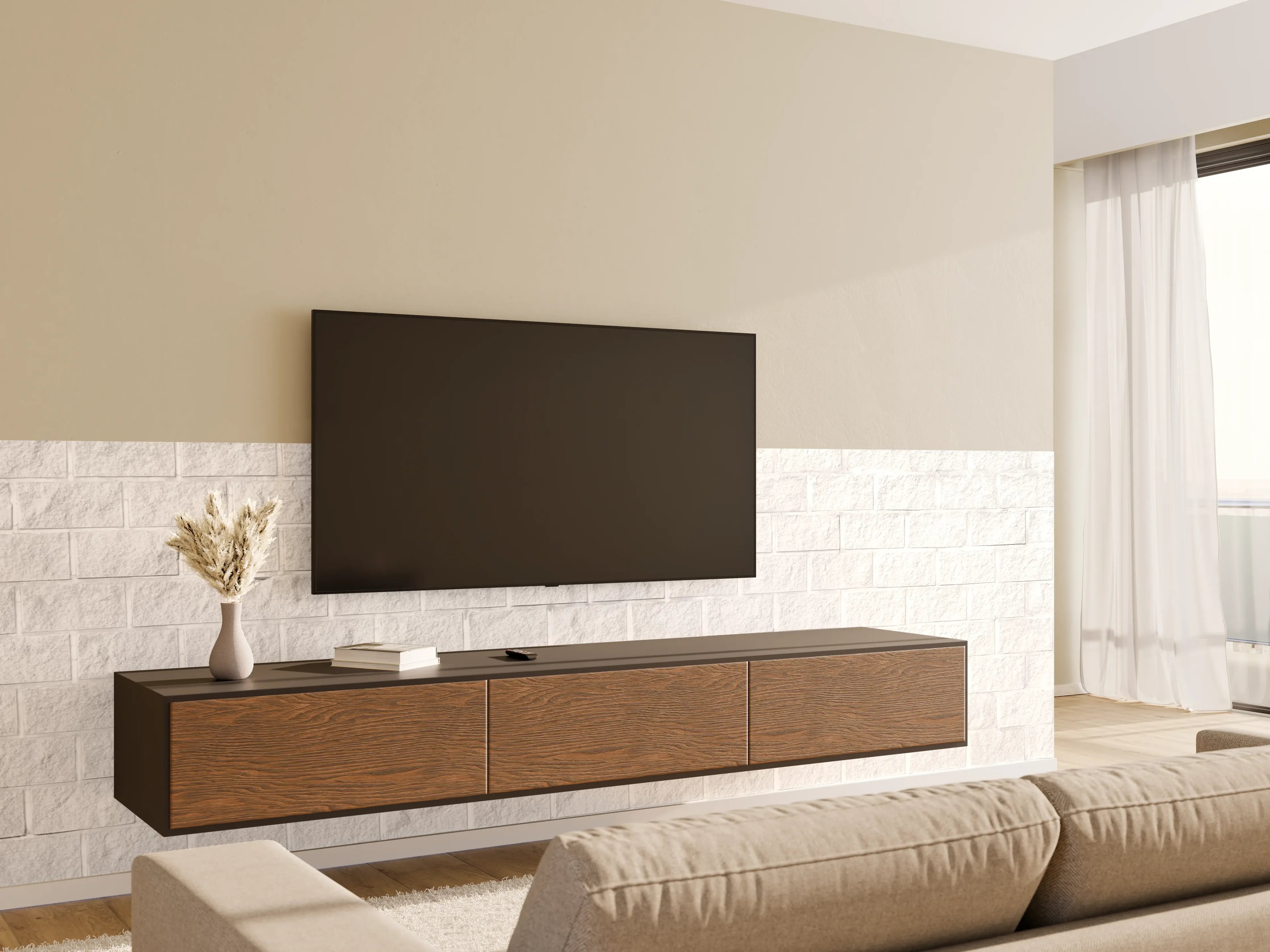 Wandverkleidung Wohnzimmer - Weiße Ziegelwand - Elegantes Wanddesign