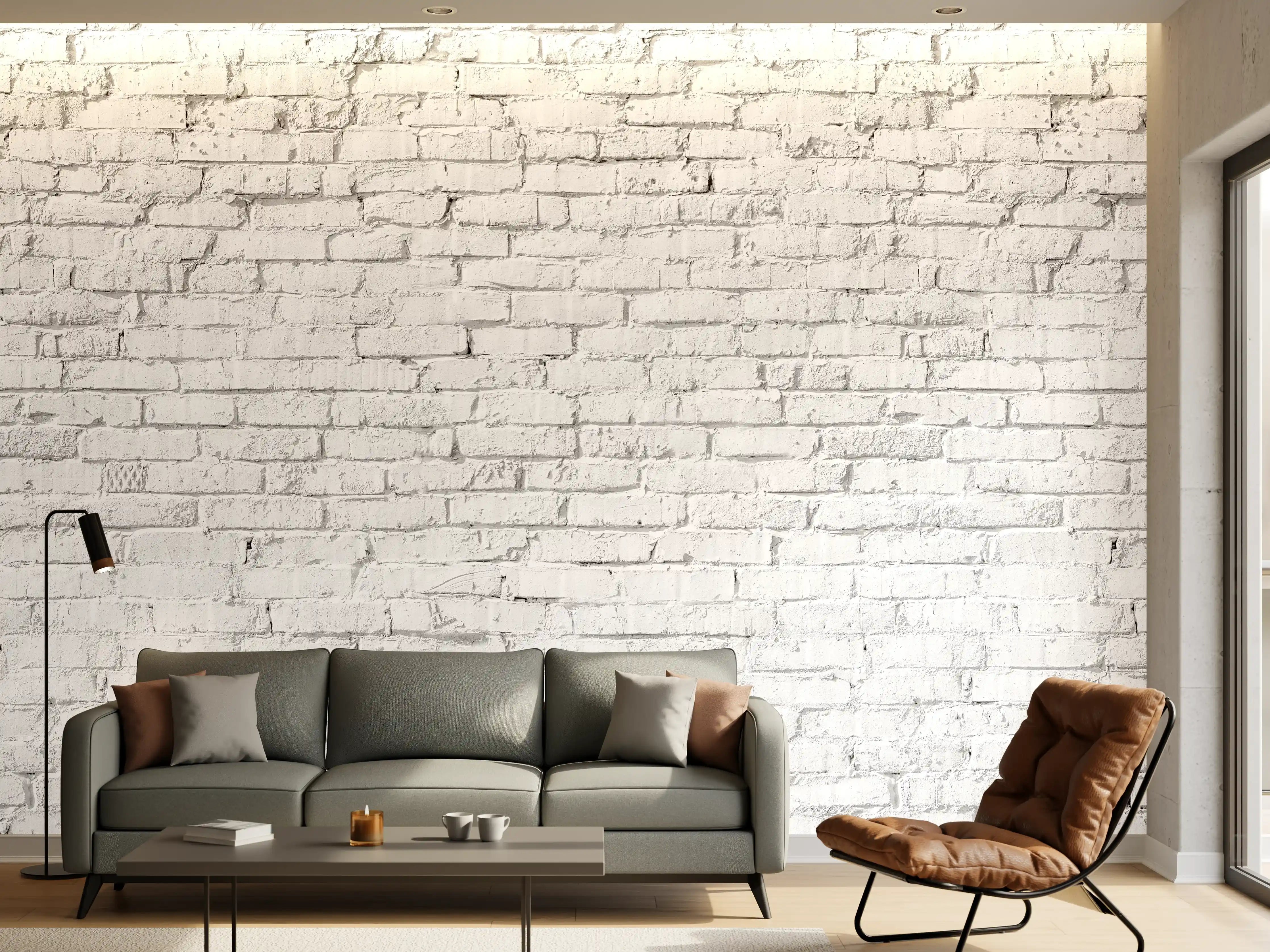 Wandverkleidung Wohnzimmer - Weiße Ziegelwand - Steinmauer