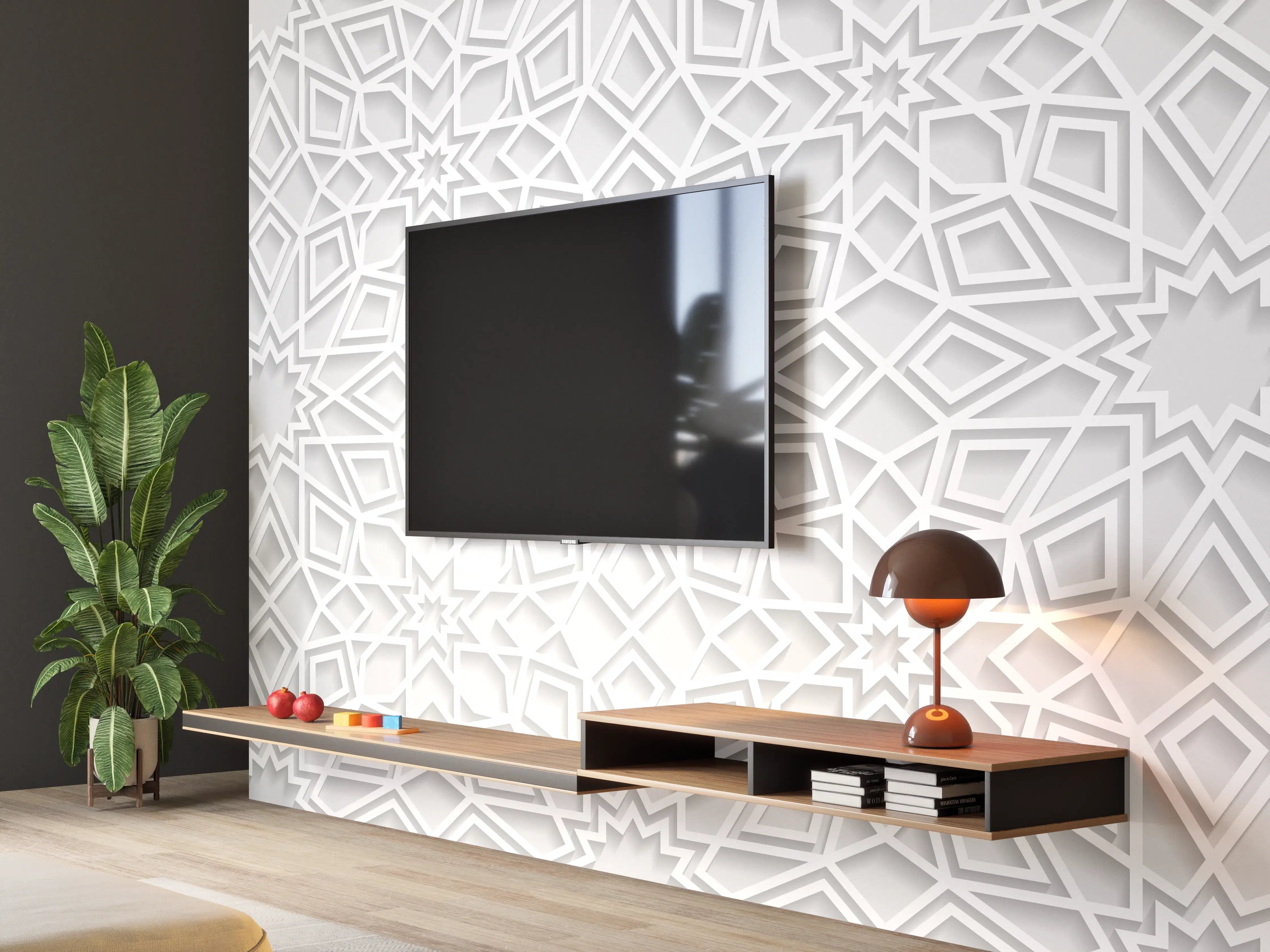 Wandverkleidung Wohnzimmer - Weiße geometrische Mustervorlage mit Schatteneffekt