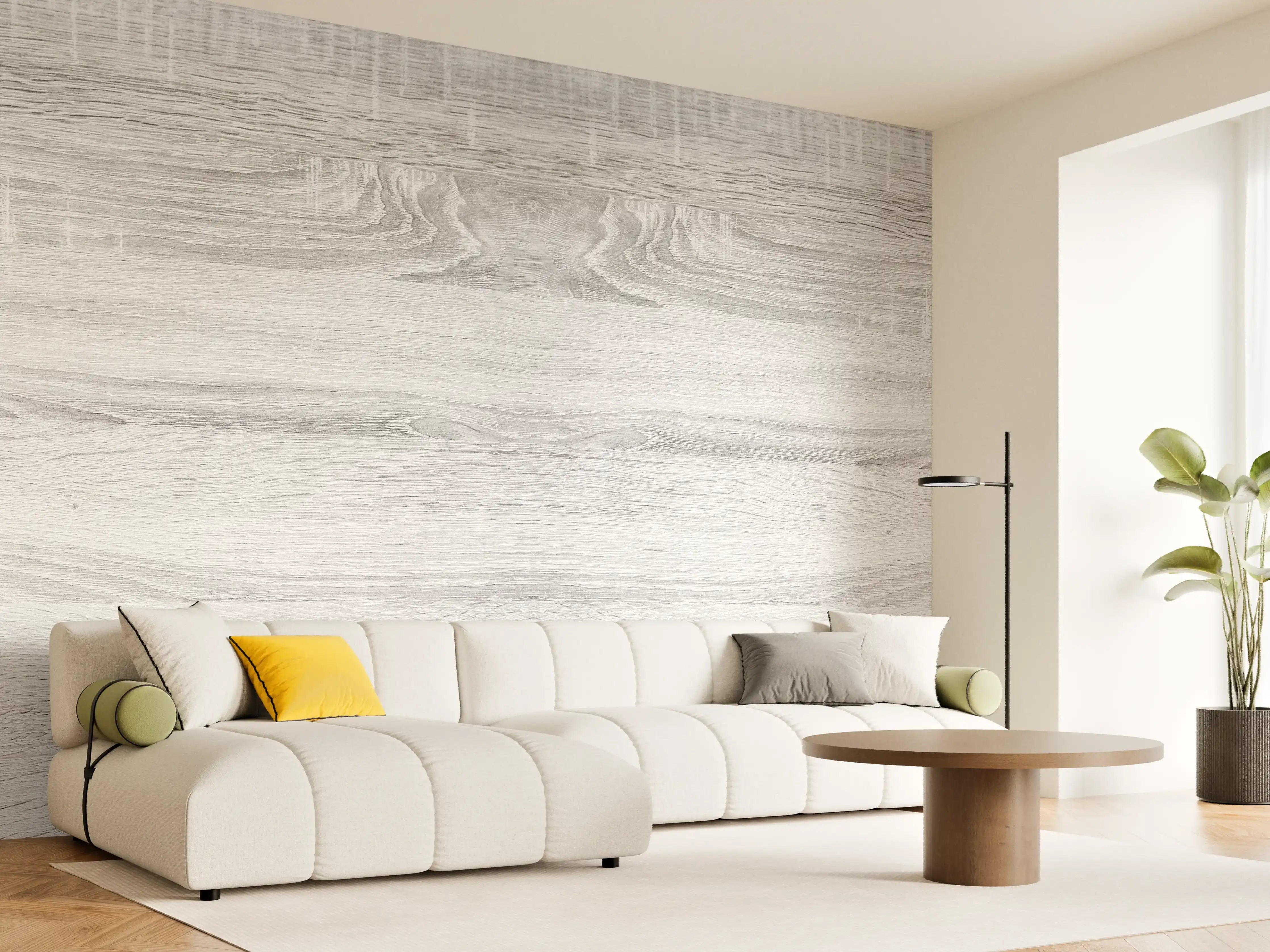 Wandverkleidung Wohnzimmer - Weiße helle verwitterte Holztextur