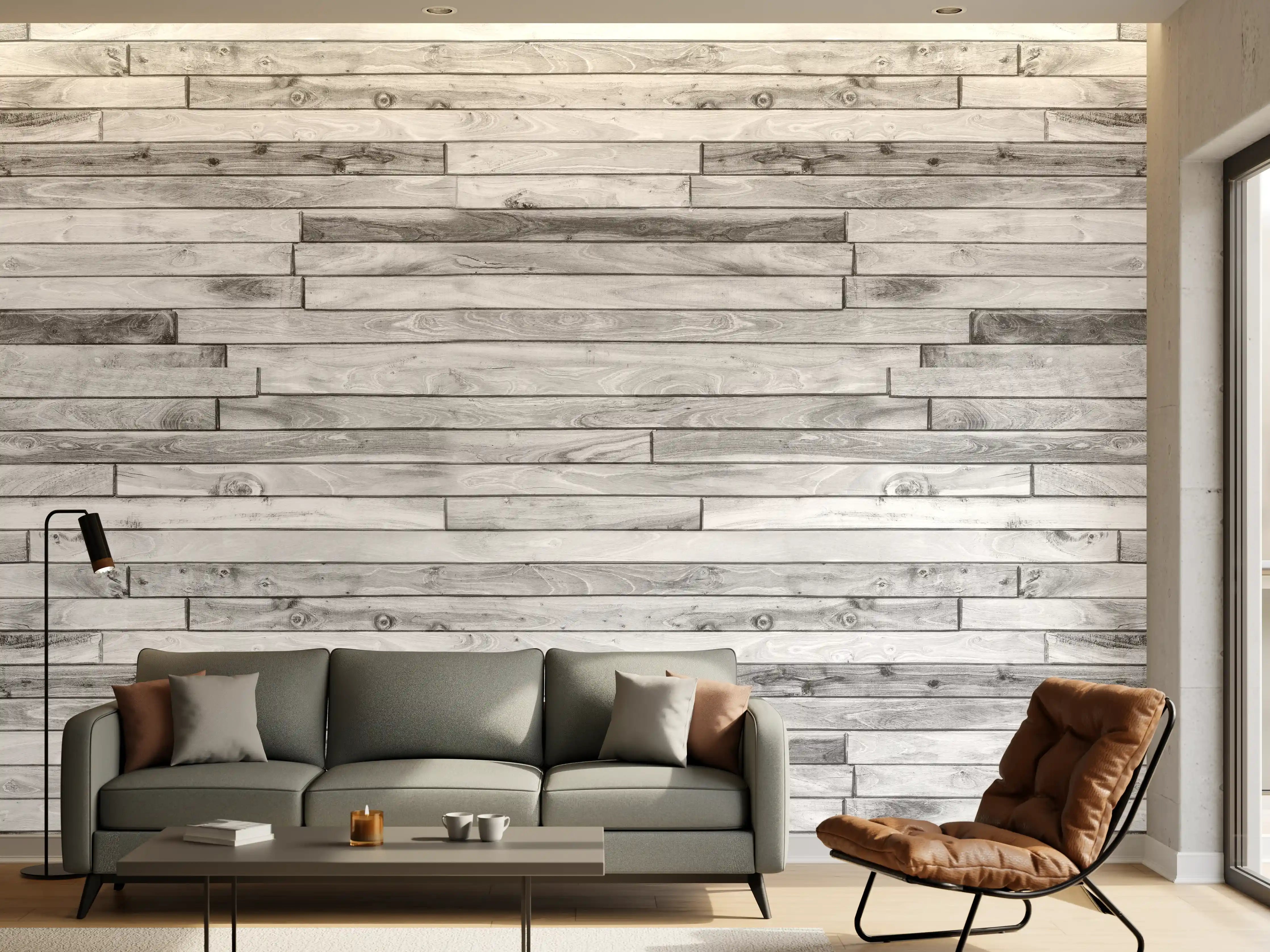 Wandverkleidung Wohnzimmer - Weiße kleine Kiefernholzstücke