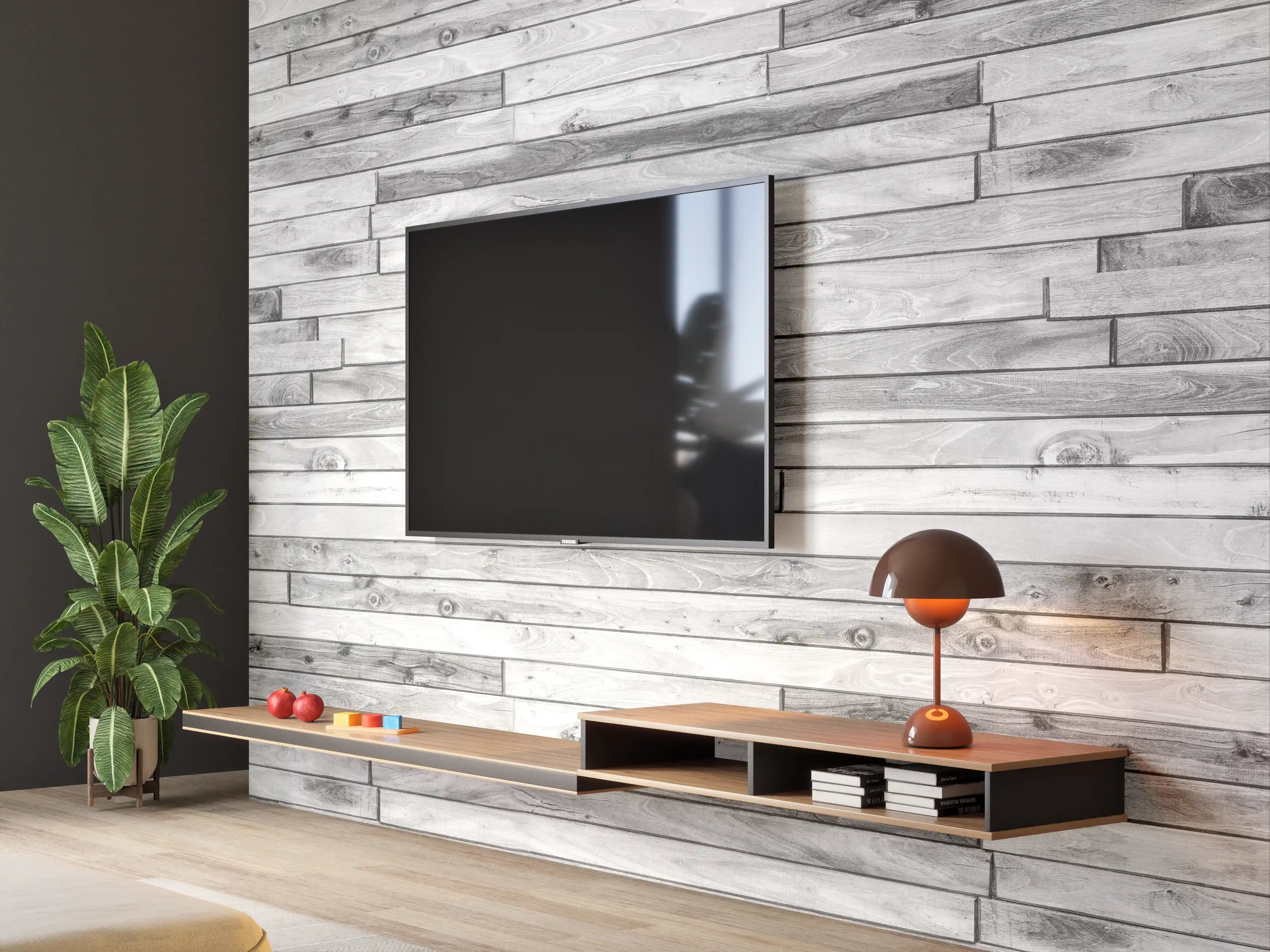 Wandverkleidung Wohnzimmer - Weiße kleine Kiefernholzstücke
