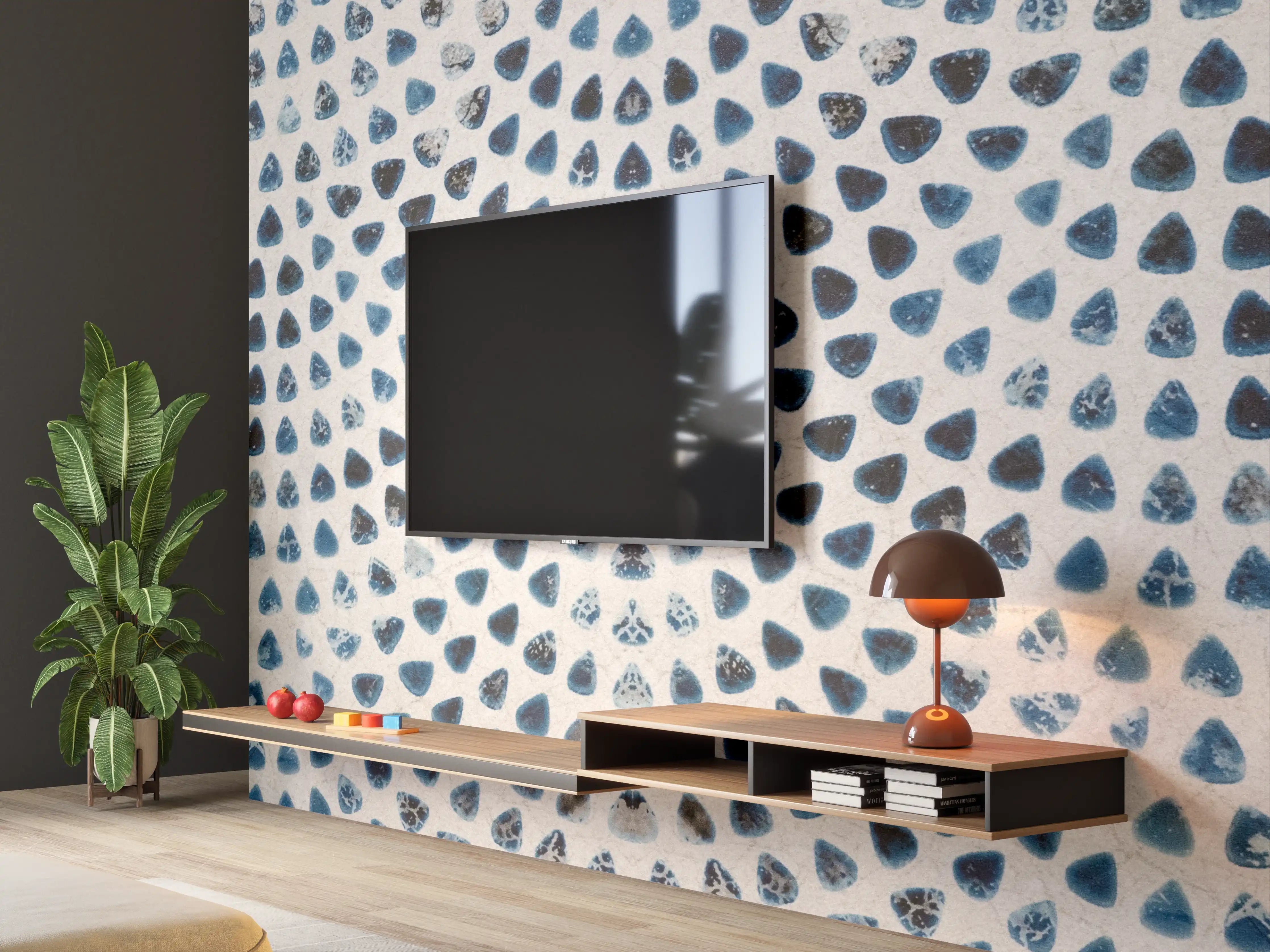 Wandverkleidung Wohnzimmer - Weiße kreisförmige Retro-Fliesen