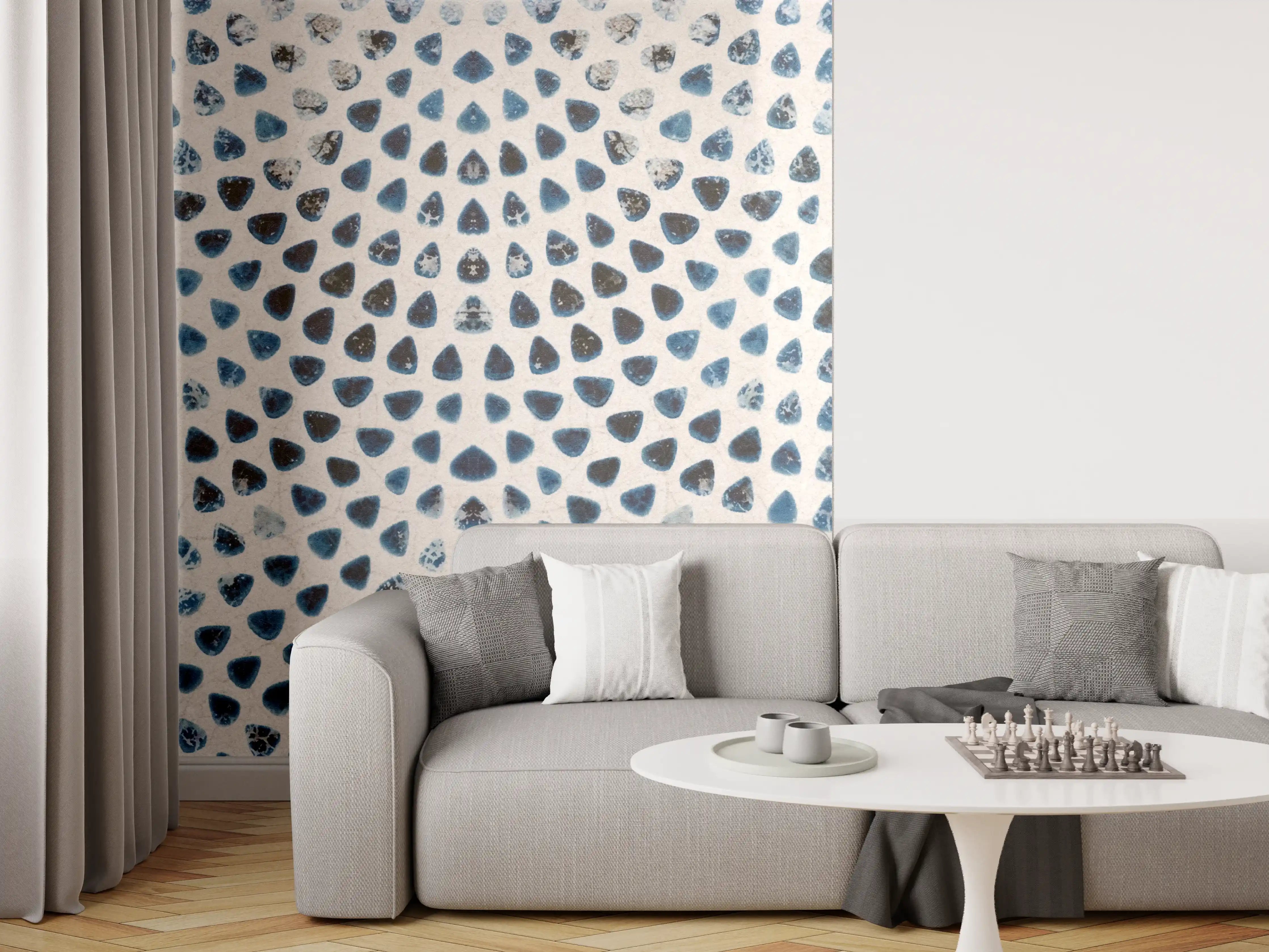 Wandverkleidung Wohnzimmer - Weiße kreisförmige Retro-Fliesen