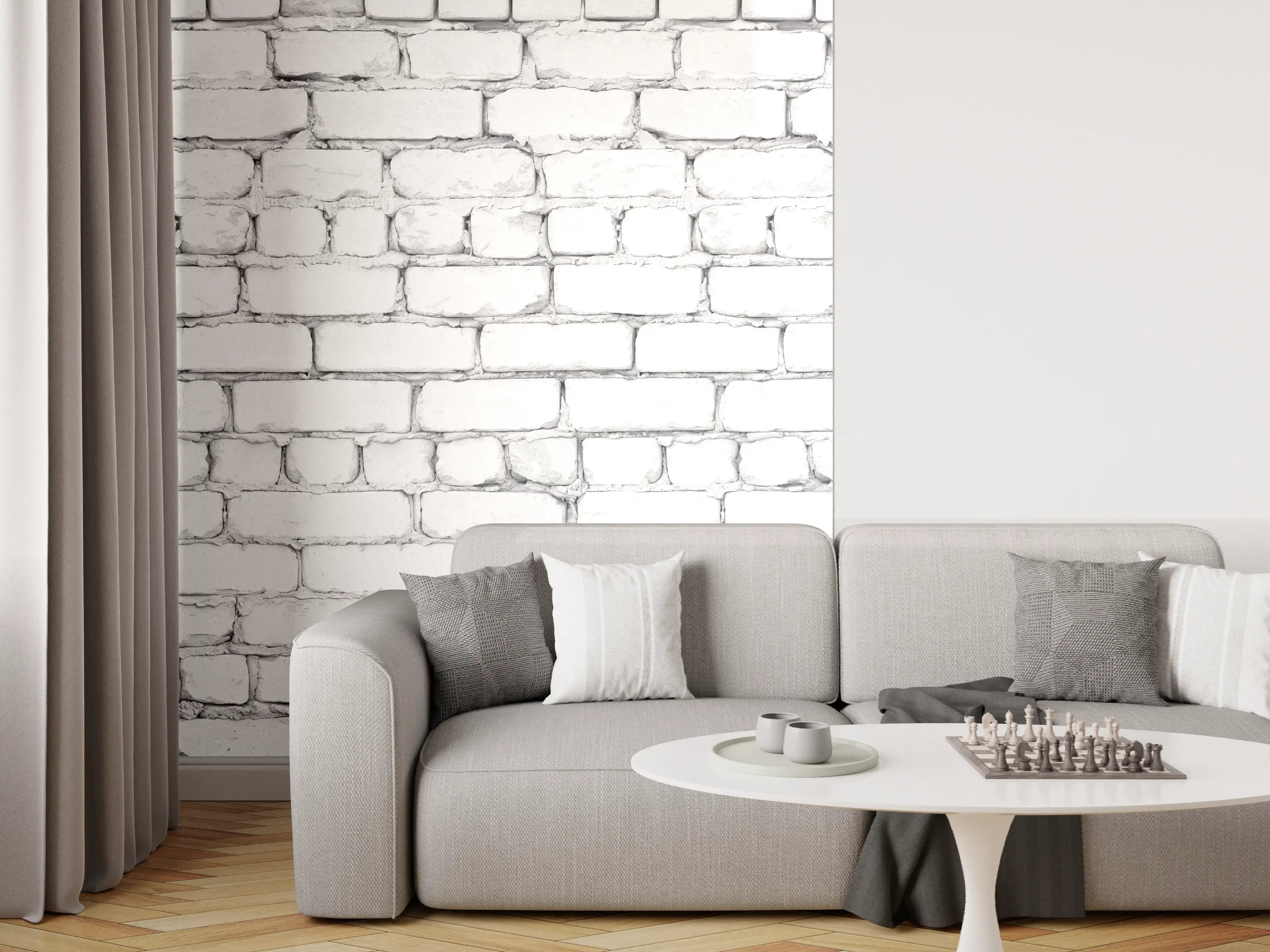 Wandverkleidung Wohnzimmer - Weiße raue Backsteinmauer