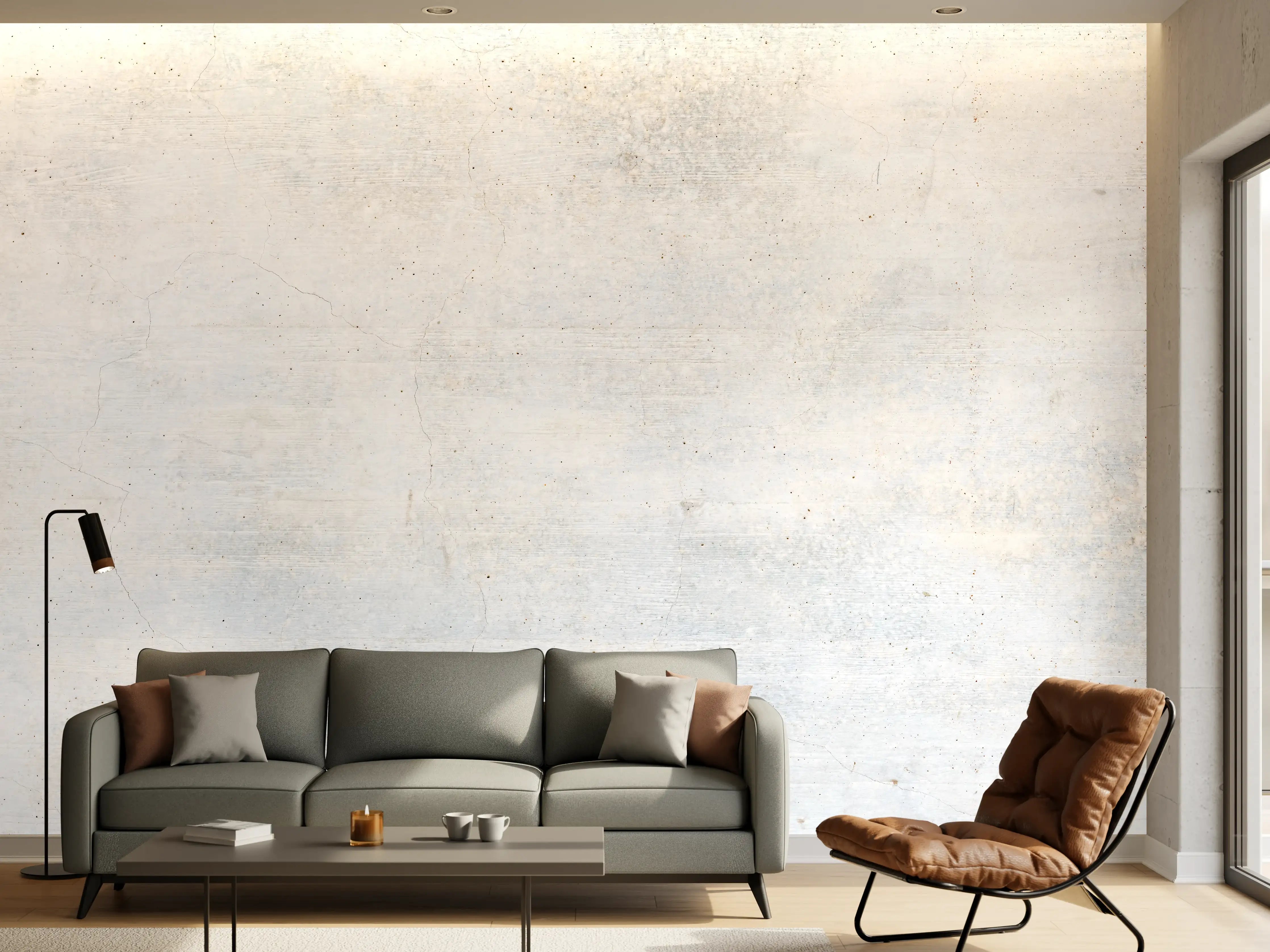Wandverkleidung Wohnzimmer - Weiße verwitterte Betonwand
