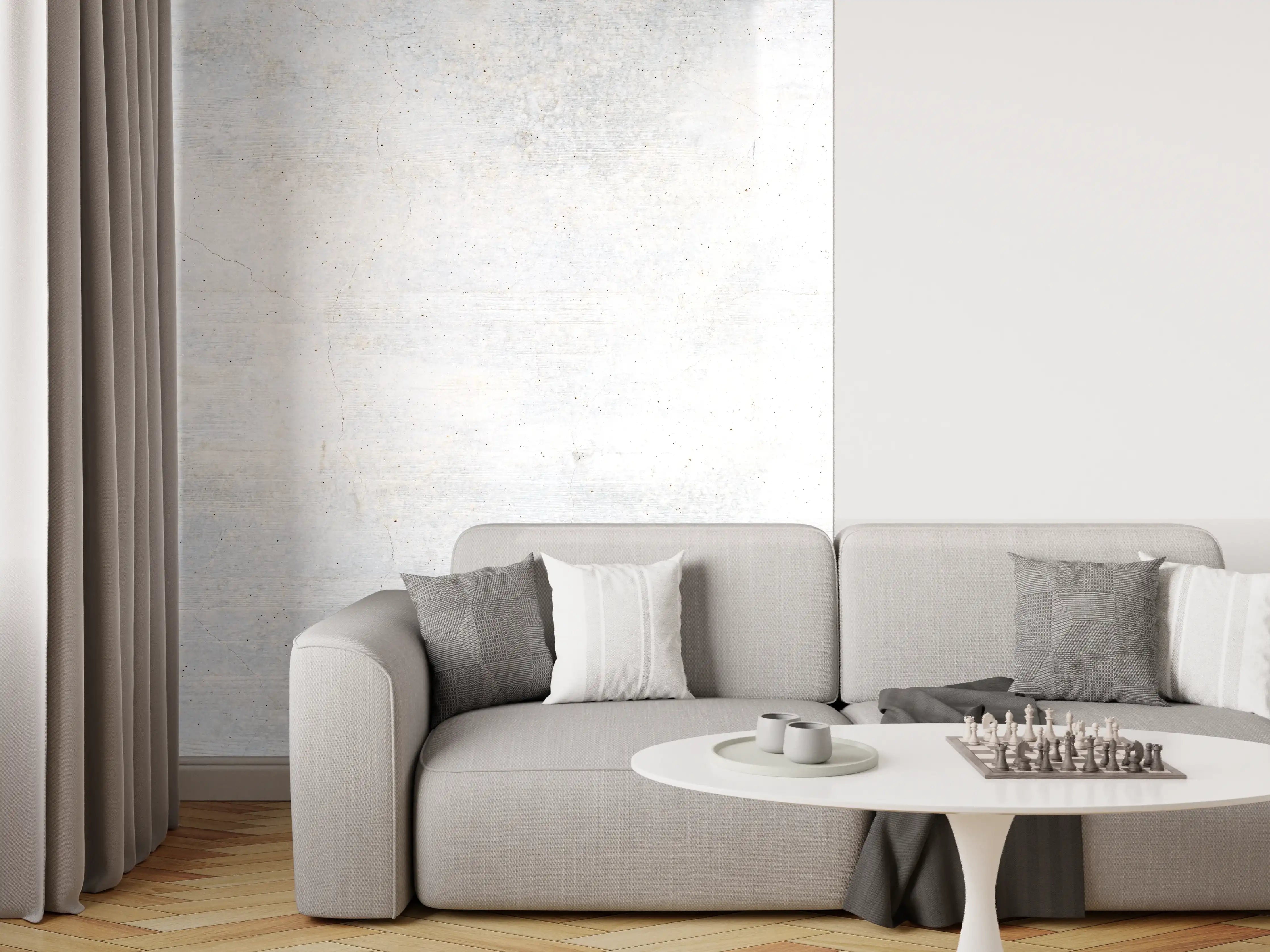 Wandverkleidung Wohnzimmer - Weiße verwitterte Betonwand