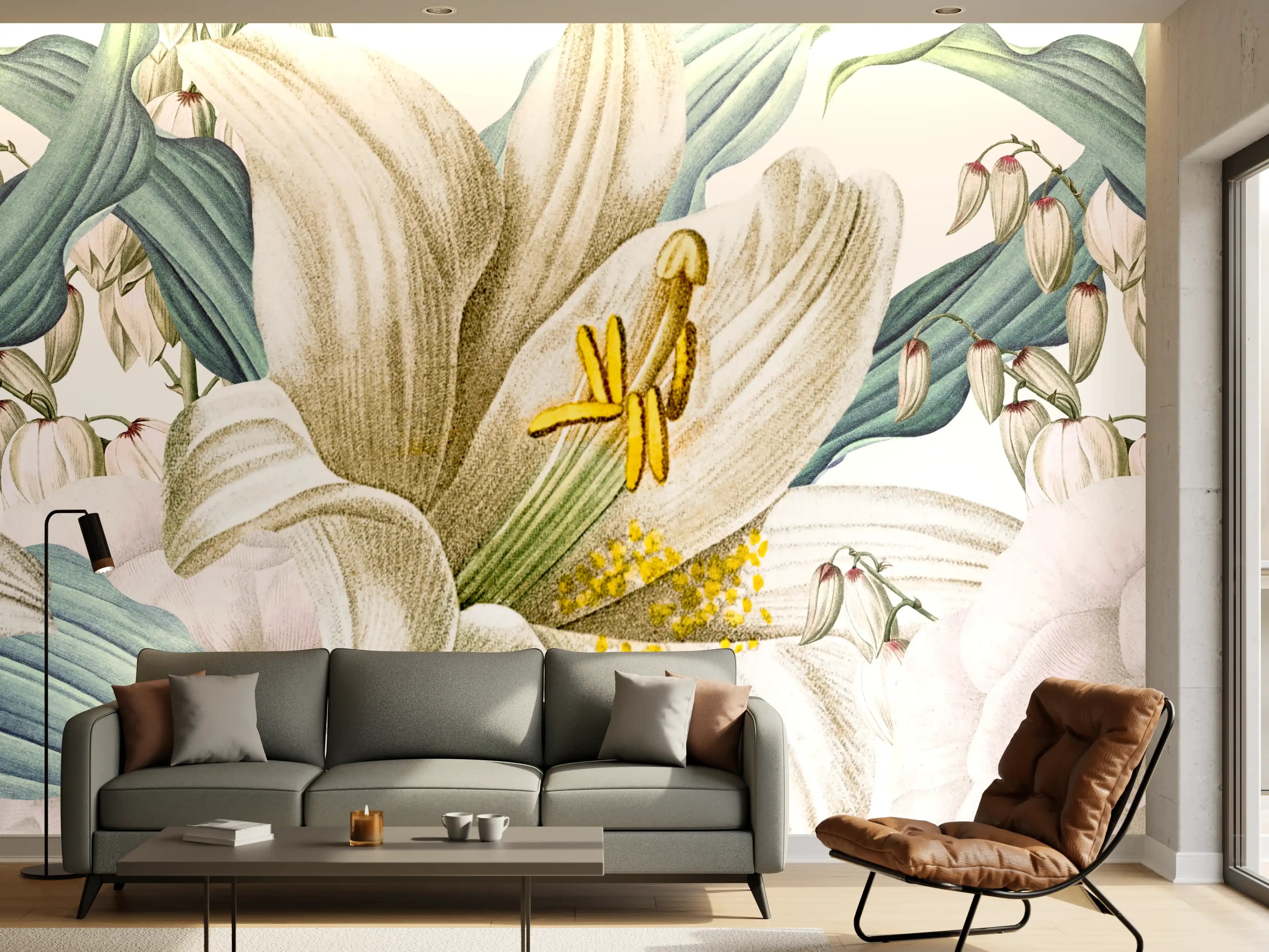 Wandverkleidung Wohnzimmer - Weißen und cremefarbenen Rosen