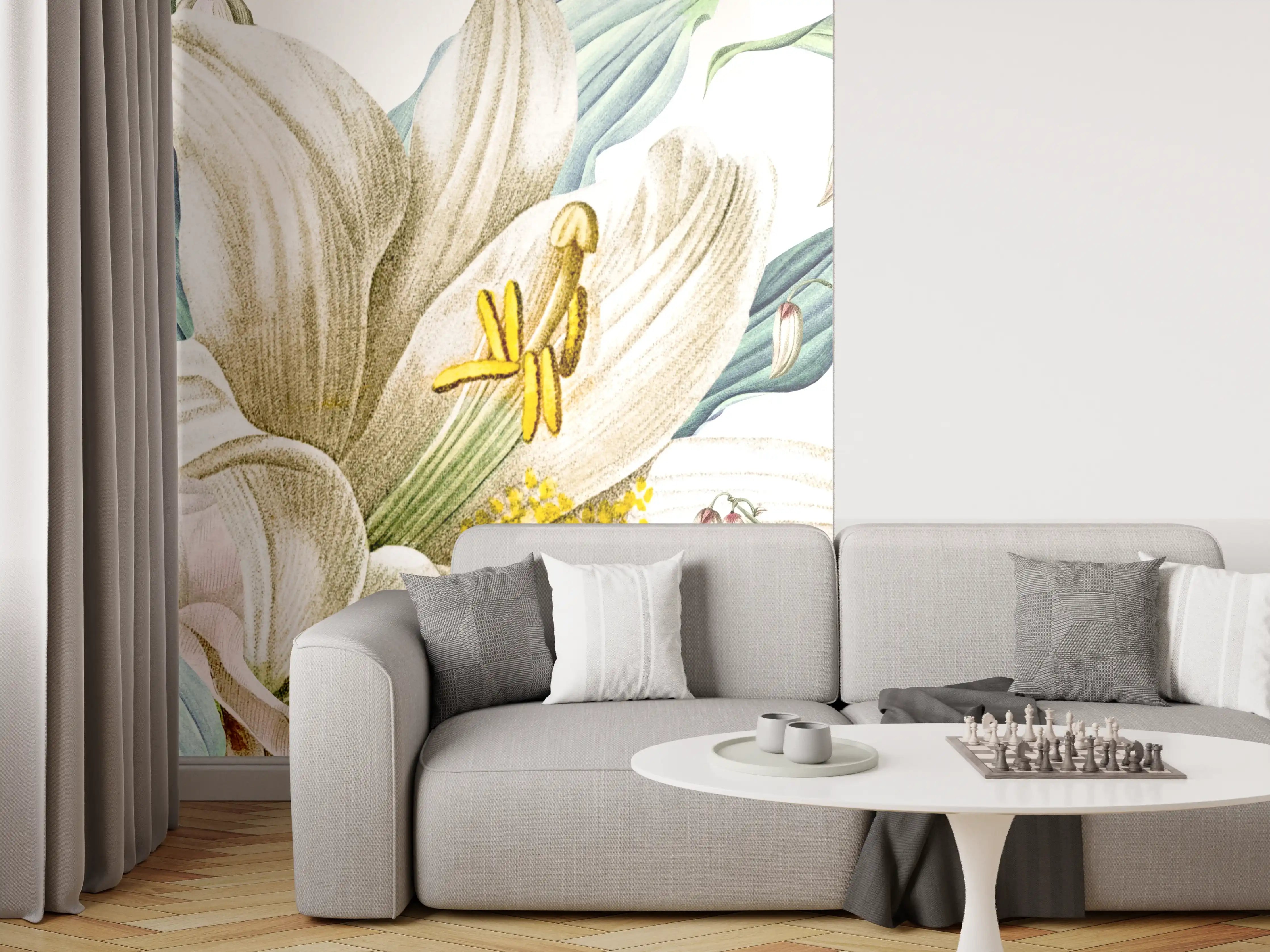 Wandverkleidung Wohnzimmer - Weißen und cremefarbenen Rosen