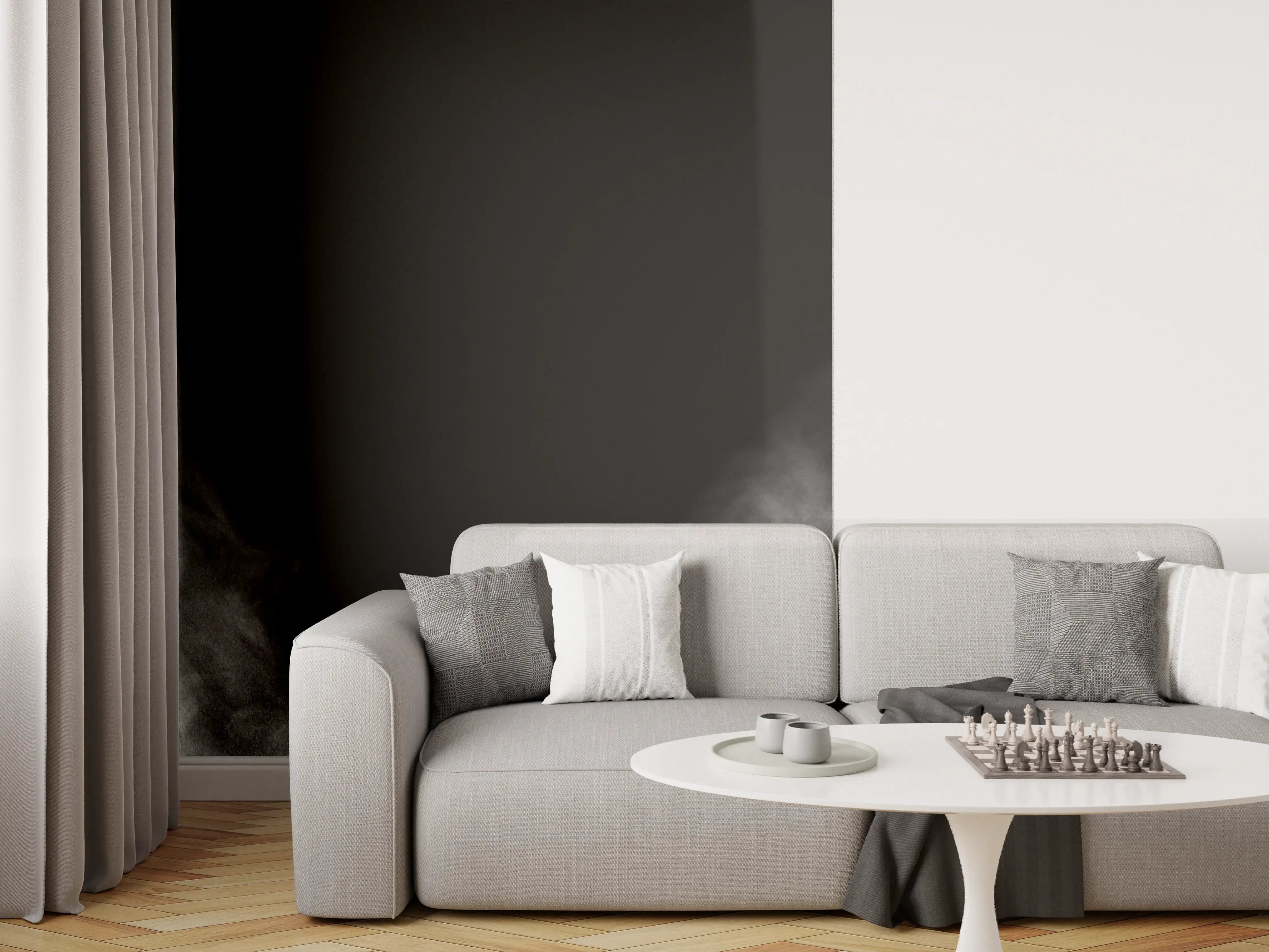 Wandverkleidung Wohnzimmer - Weißer Dampf